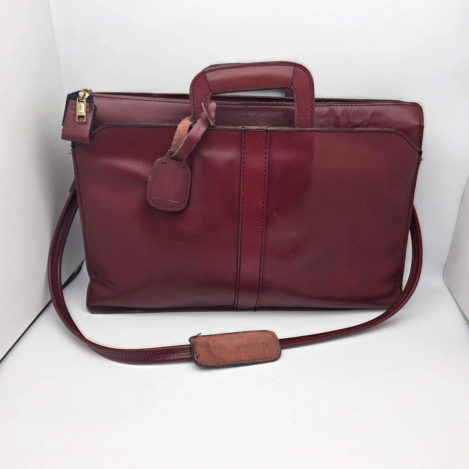 Maximillian Top Grain Cowhide Leather Laptop Bag Briefcase Burgundy Vintage