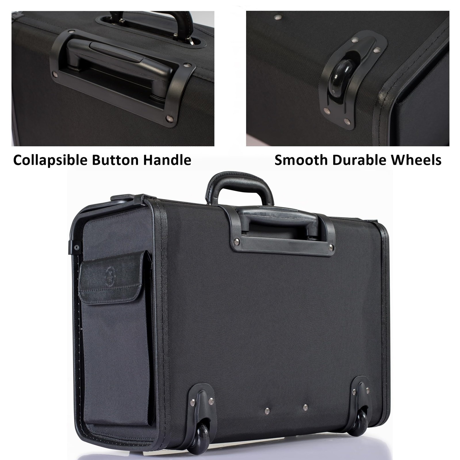 19 Wheeled Briefcase Rolling Case Sales Sample Pilot Lawyer Attache Black Nylon