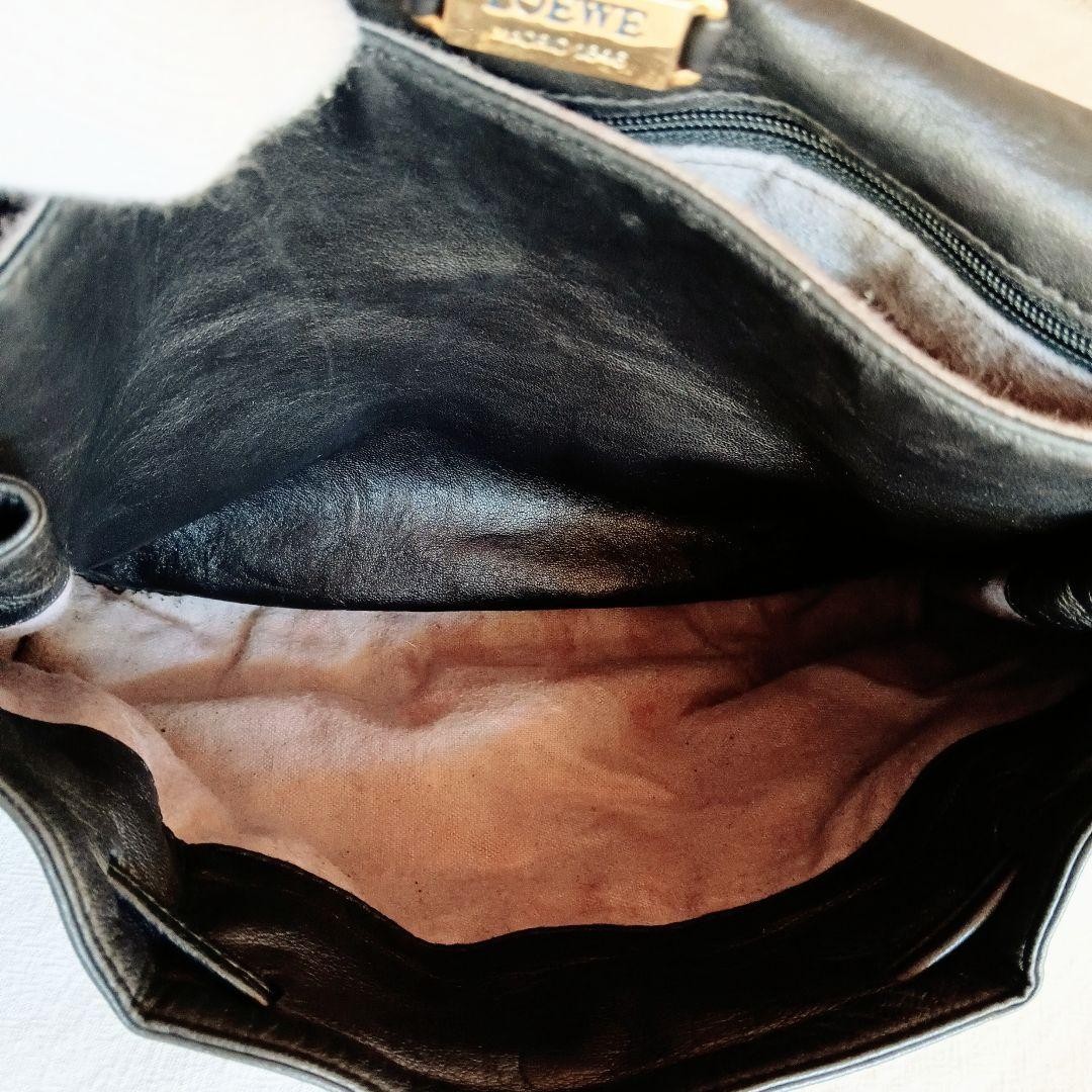 Loewe Vintage Leather Shoulder Bag Crossbody Anagram Black w/dustbag 27x21x5cm