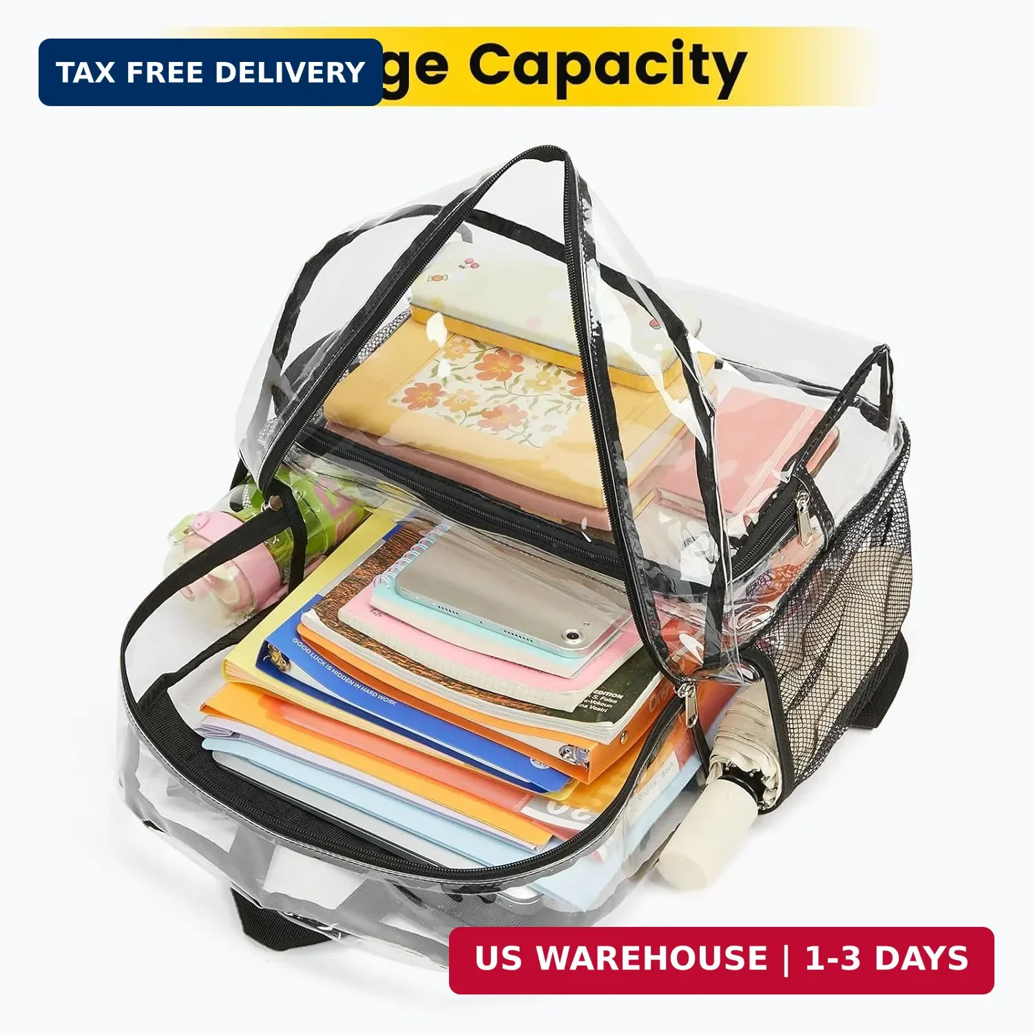 Vorspack Clear Backpack Heavy Duty – Extra Large Clear Bookbag Transparent See T