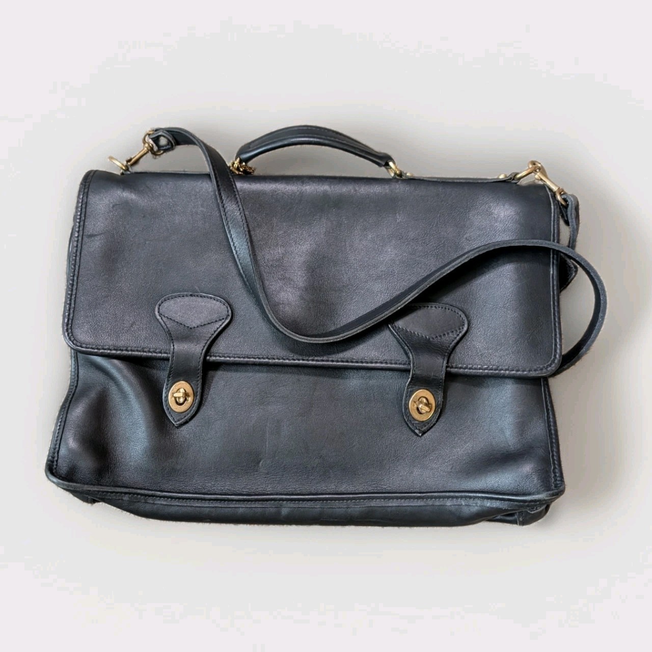 Vintage 90s Jack Georges USA Black Leather Briefcase Messenger Laptop Bag