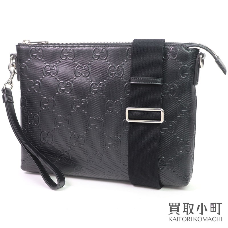 Gucci GG Embossed Medium Messenger Bag Black Shoulder Bag Clutch Bag Crossbody