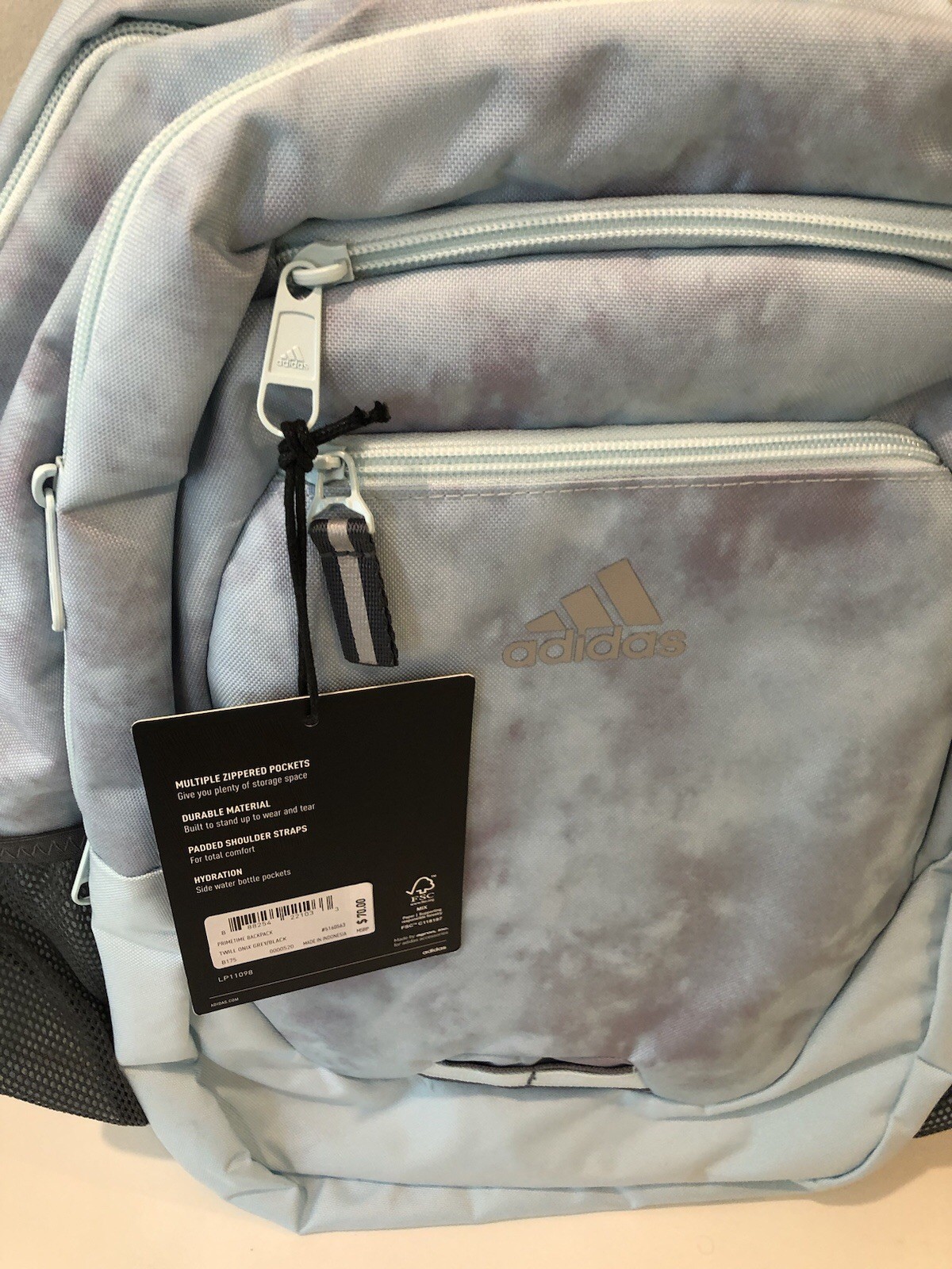 NWT Adidas PrimeTime BackPack Large Bookbag Gym Sandy Blue Grey