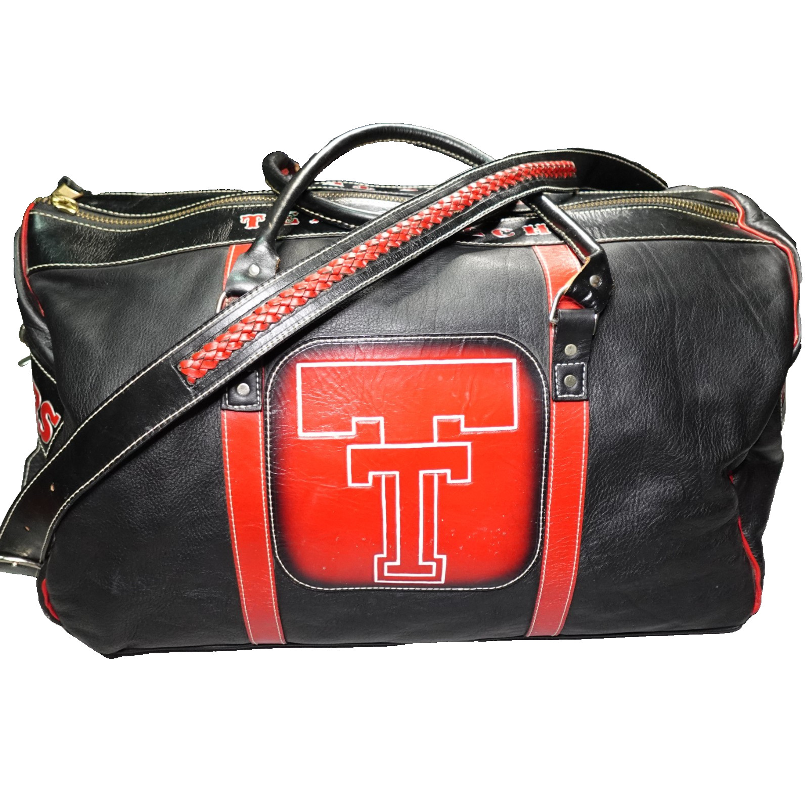 VTG University of Texas Tech Bag Leather Duffle travel weekender 22”x15”x 12″