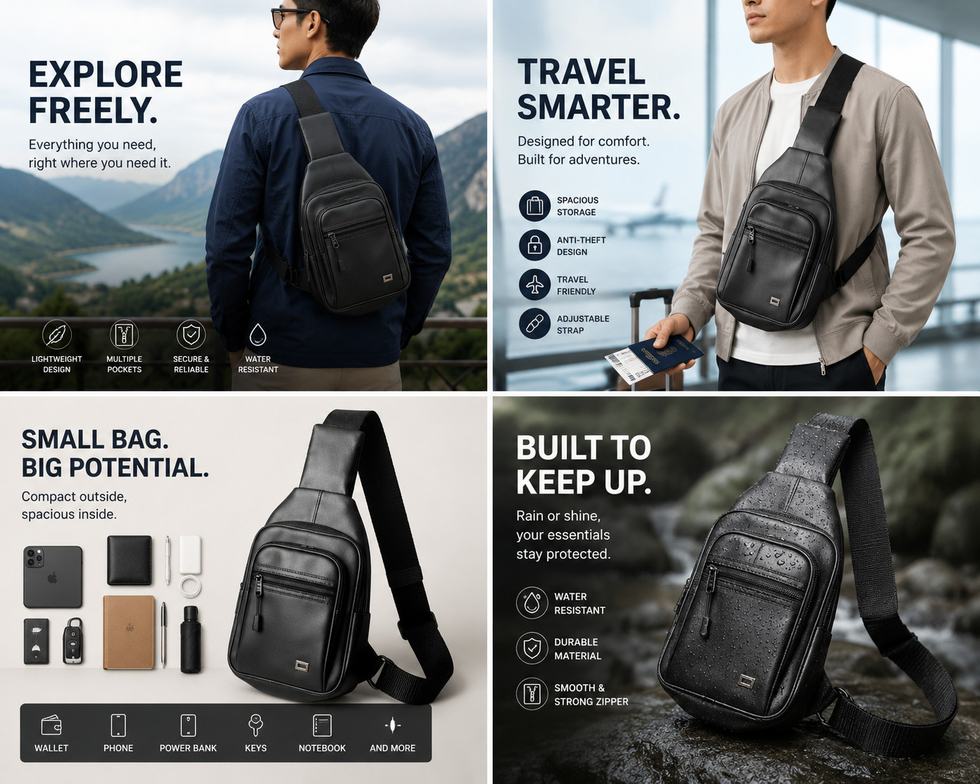 Crossbody Bag Small Sling Bag For Men Leather Bag Man Purse Slim Chest Backpack
