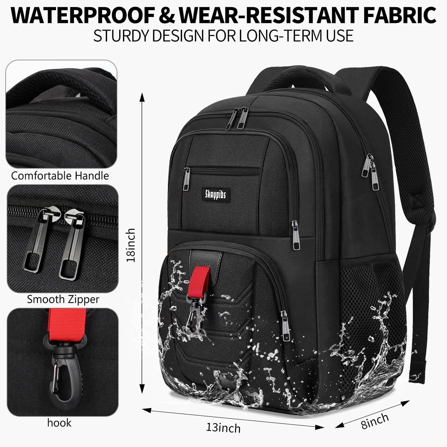 Black Backpack for Men & Women, 15.6″ Laptop Bag, Water-Resistant, School & Trav