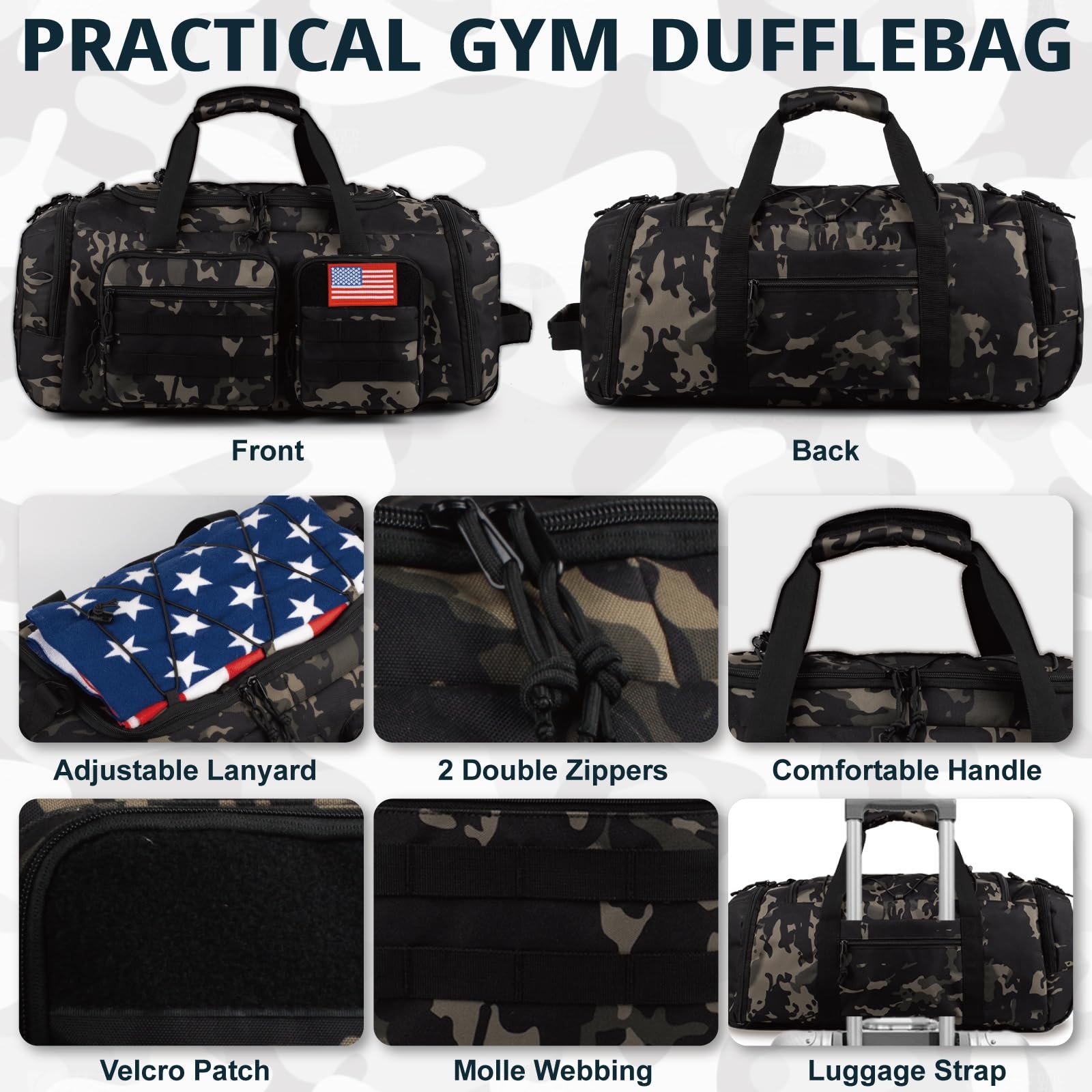 Tactical Gym Bag for Men，50L Large 3 in 1 Sports Duffle Bag with Shoes Compar…