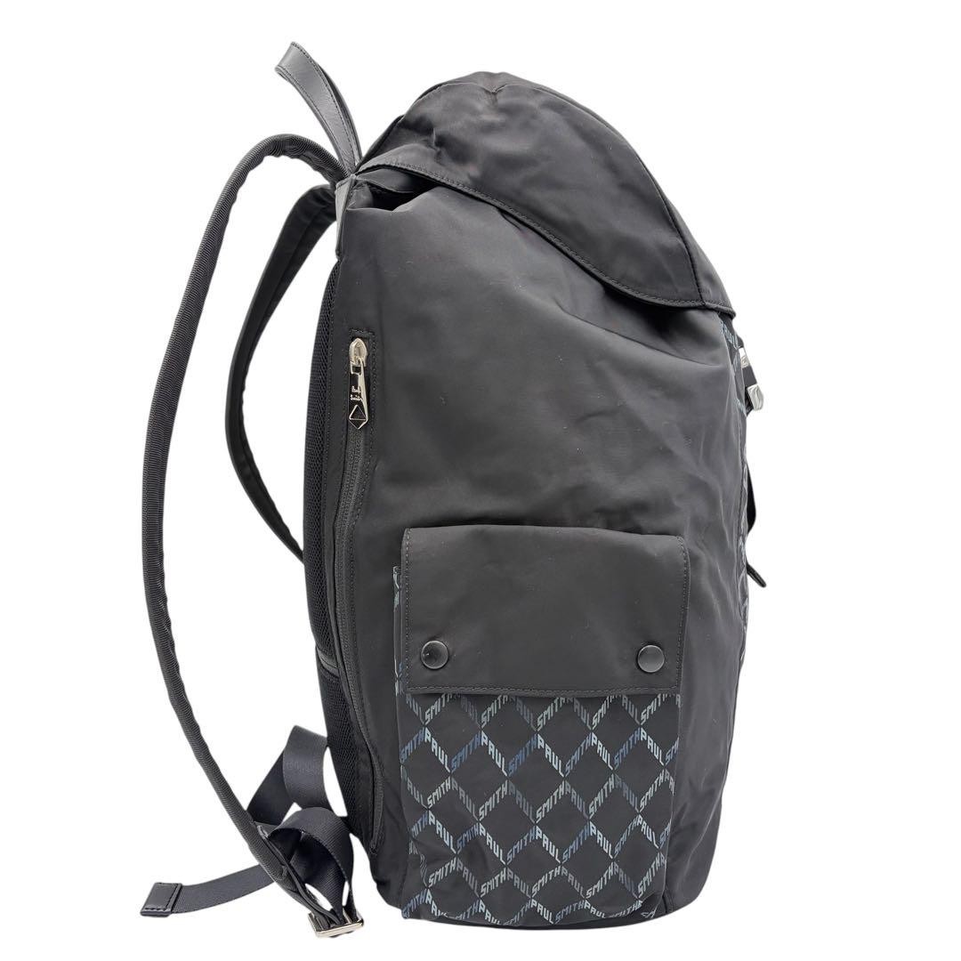 Paul Smith Branded Monogram Backpack Black Leather Nylon 42cm Mens Auth