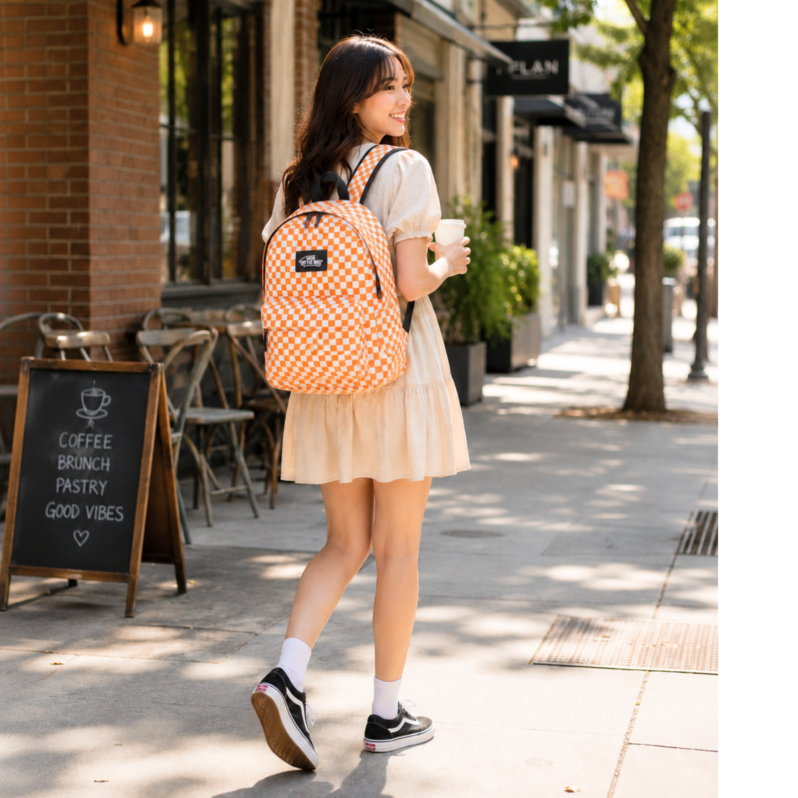 Vans Checkerboard Backpack Orange White Laptop School Travel Daypack Large NWT