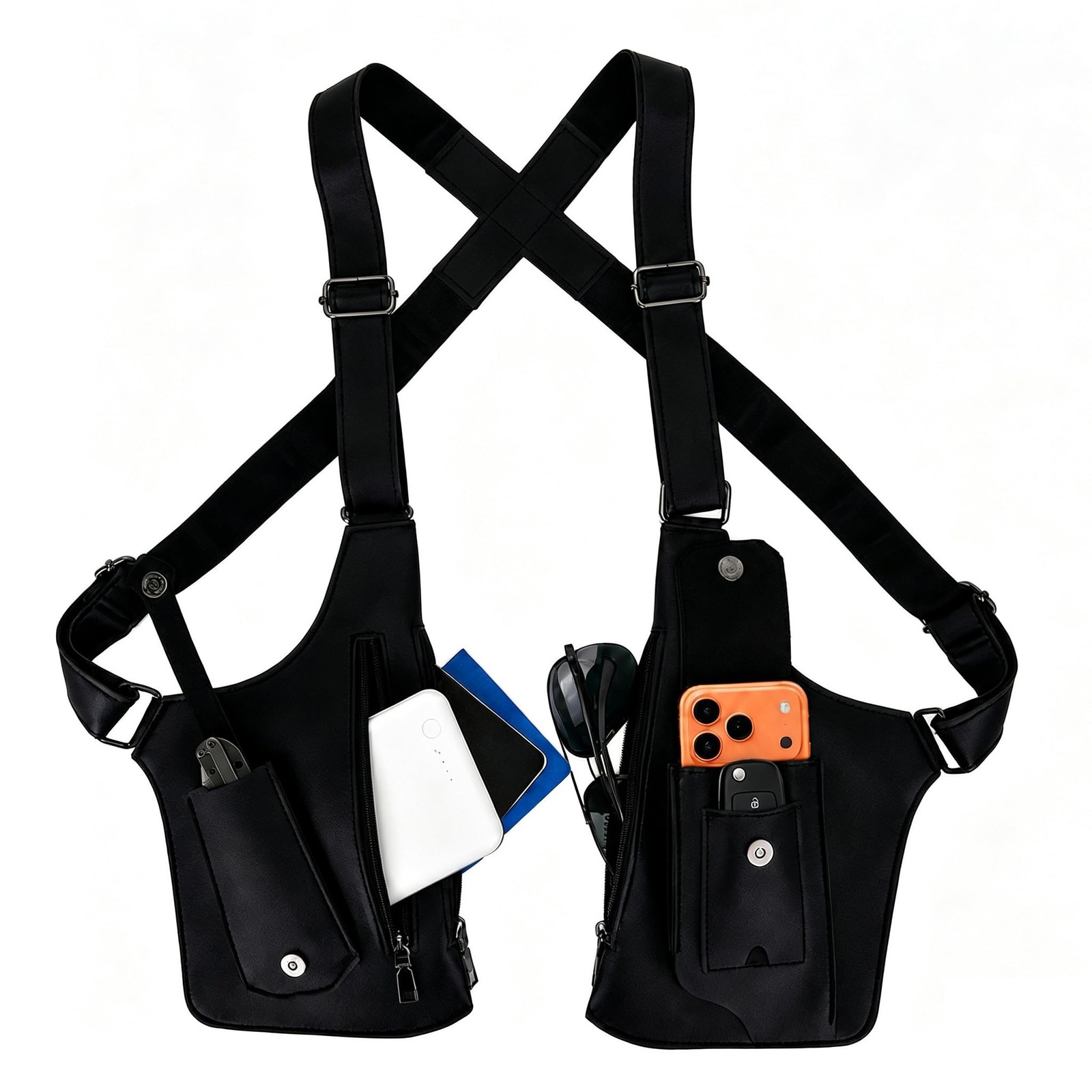 Double Shoulder Armpit Bag for Man,Adjustable Underarm One Size, Black