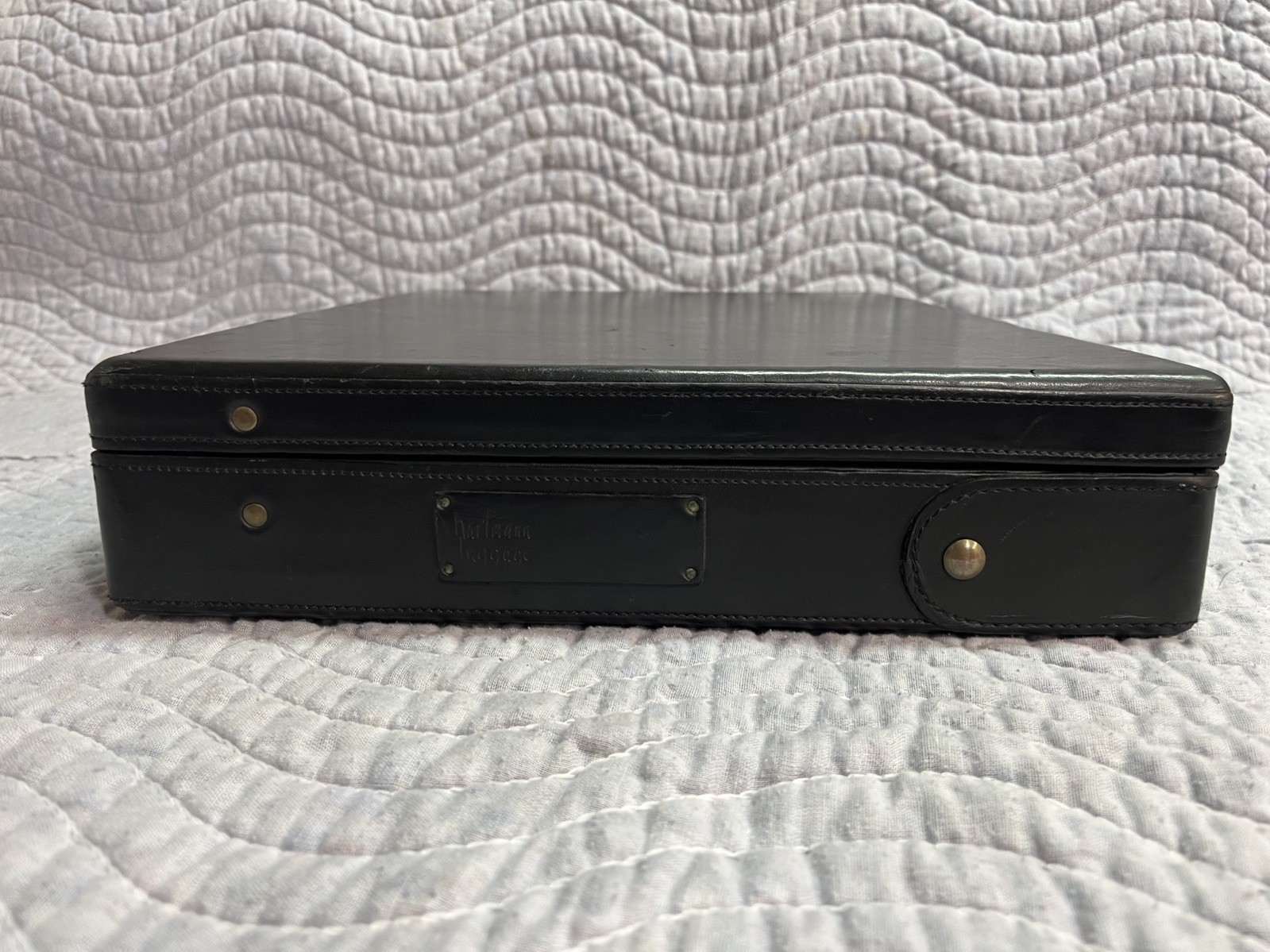 Hartmann Black Leather Hard Side Wood Box Slim Attaché Briefcase