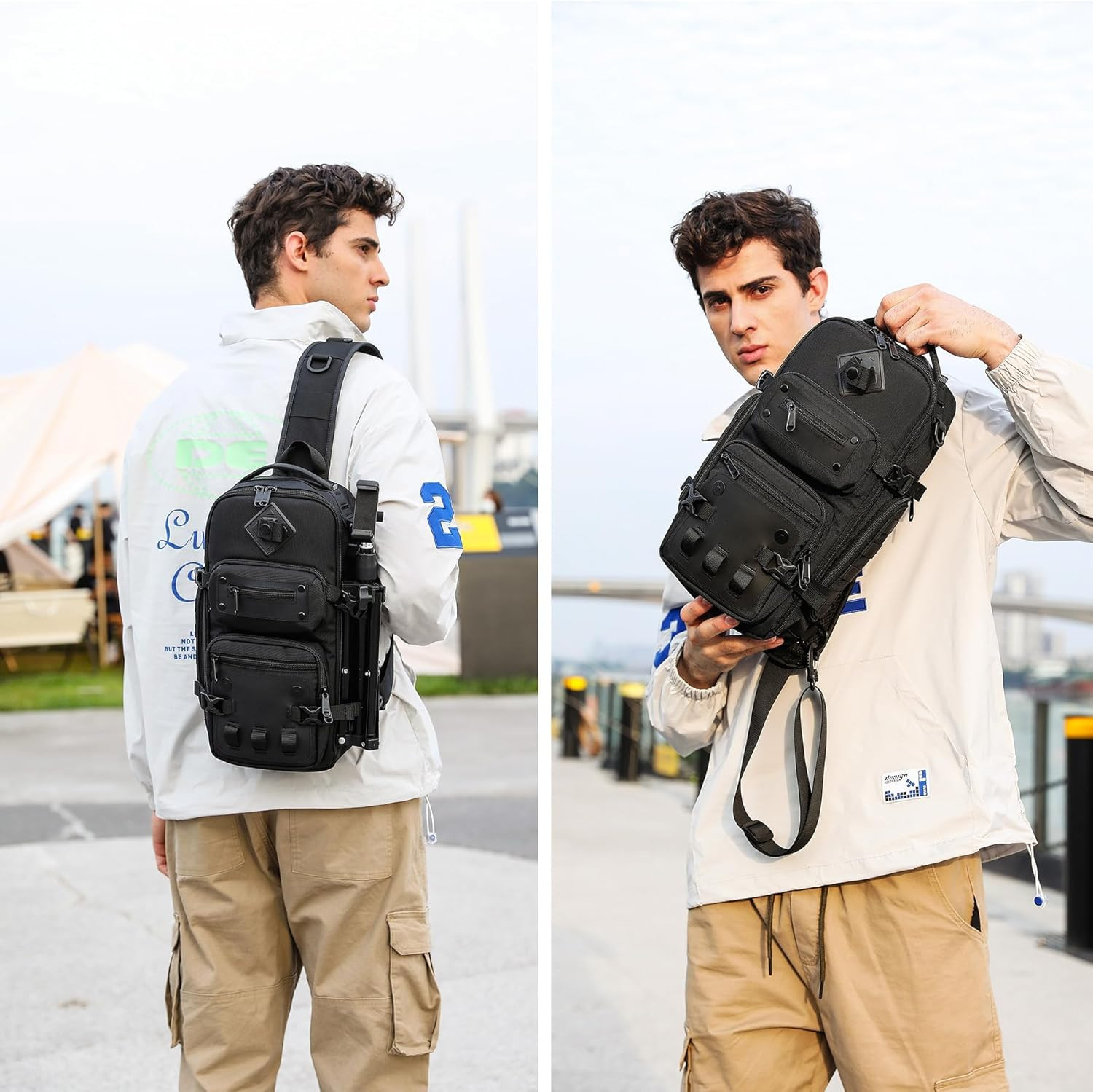 Sling Bag for Men, Large Capacity Crossbody Chest Pack, Water-Resistant Tactical
