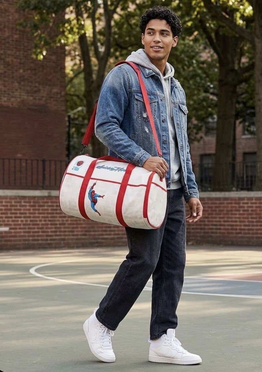Marvel Spider-Man NBA Crossover Duffel Bag White Red Gym Travel Kids Adult