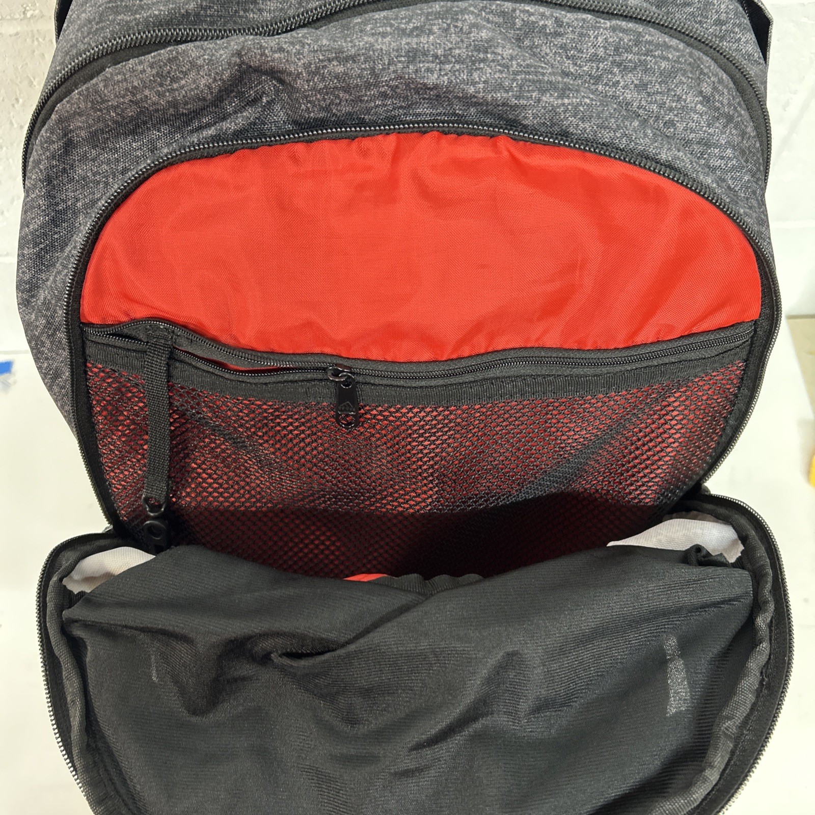Adidas Prime 6 School Backpack Grey/Black Orange 5 Zipper 20″ Laptop Sleeve