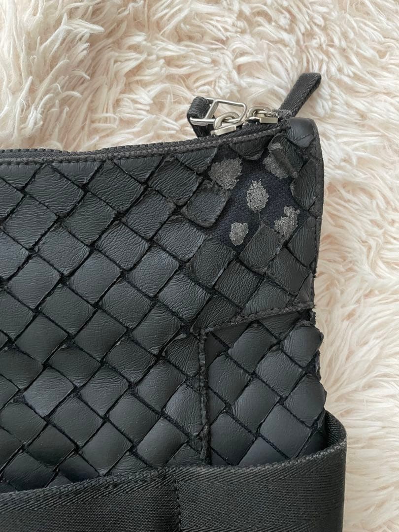 Bottega Veneta Rucksack Backpack Bag Intrecciato Black Leather Used Authentic