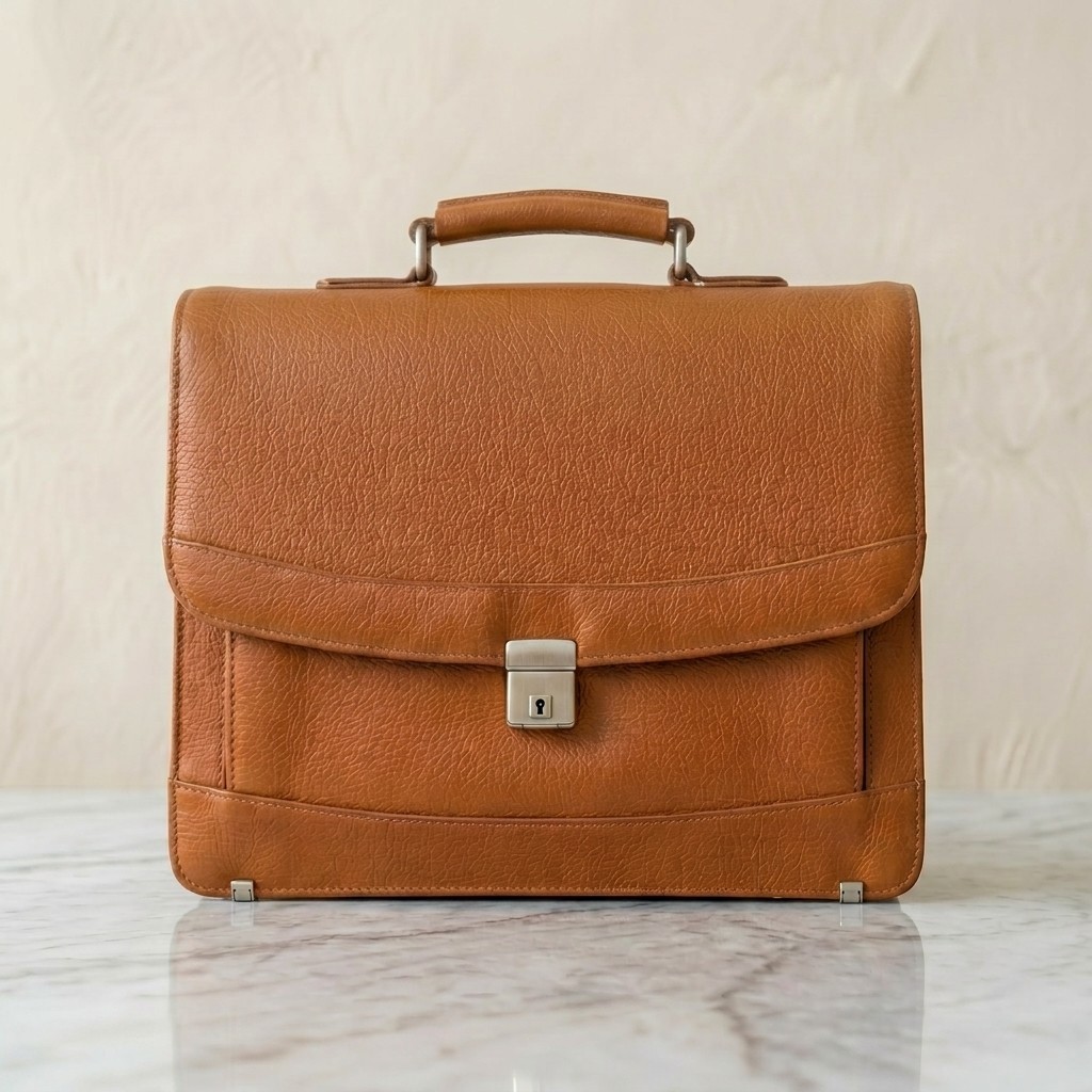 Tan Cognac Leather Briefcase Men Lock Clasp Professional Laptop Work Bag Satchel