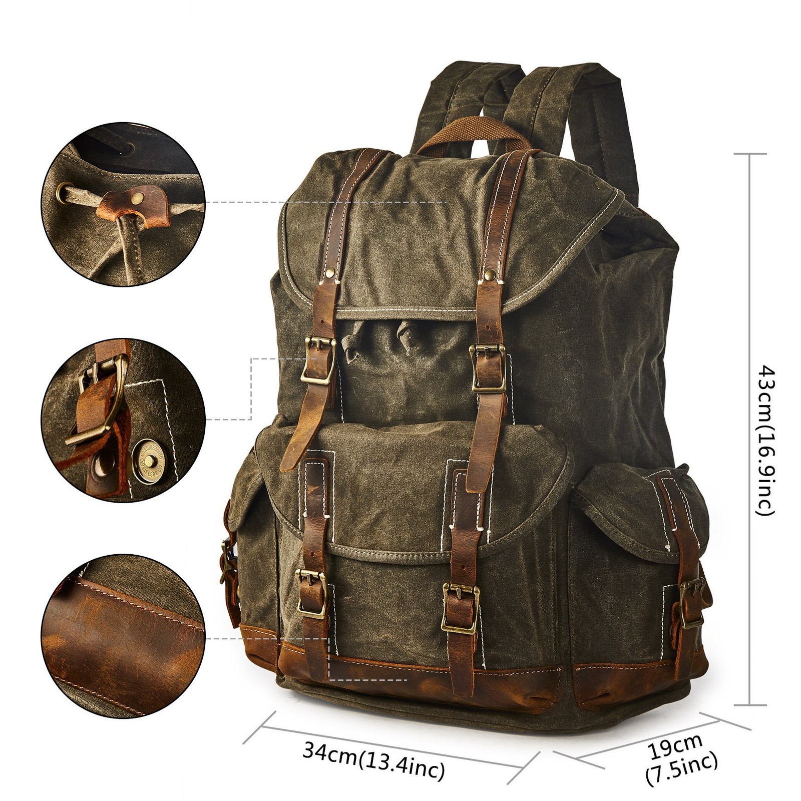 Heavy-Duty Waxed Canvas Rucksack Backpack