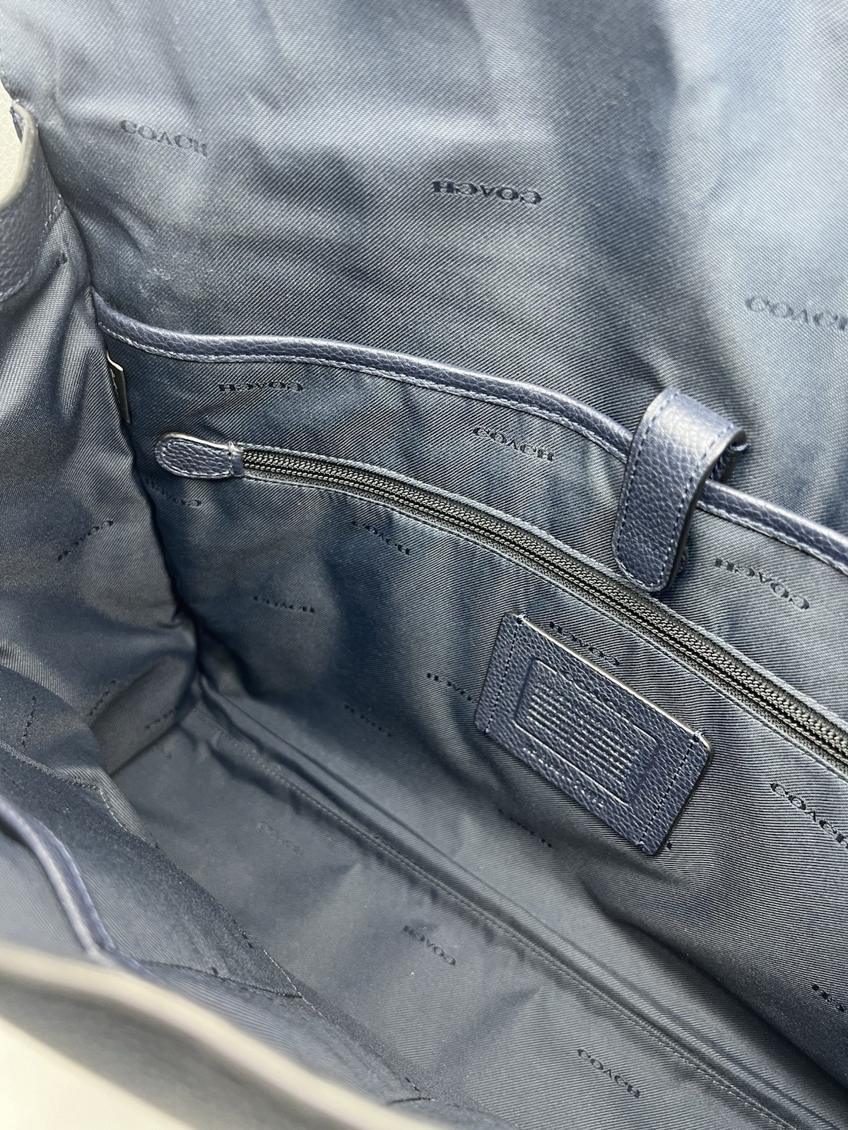 COACH Metropolitan Portfolio Navy Leather Signature Canvas Blocking Briefcase