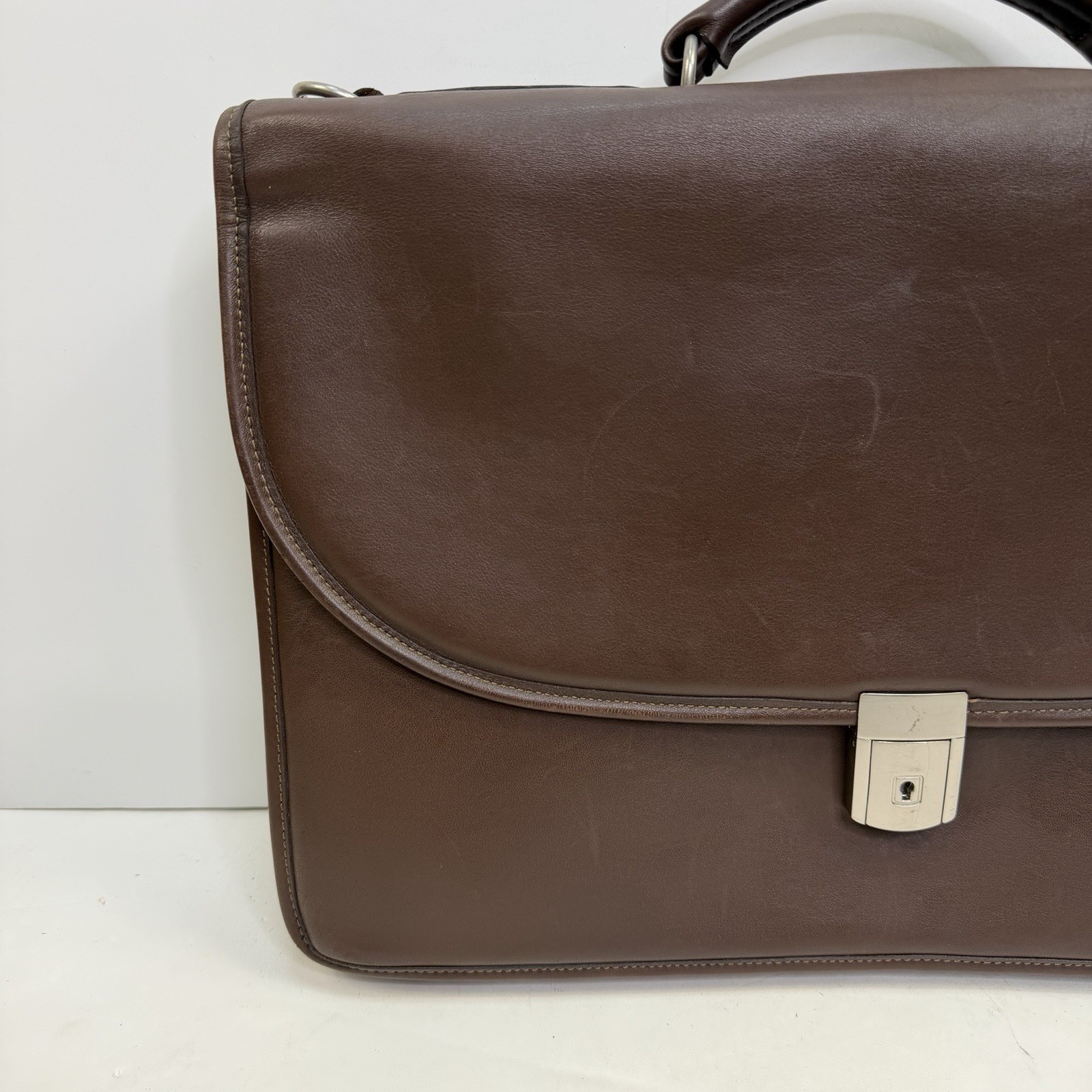 Jack Georges Brown Leather Briefcase Messenger Flap Bag Lock w/ Keys – 16” – USA