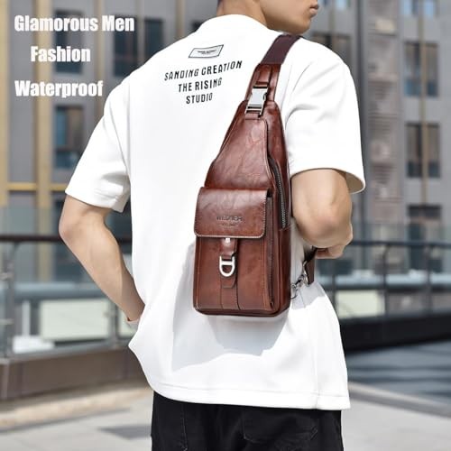 PU Leather Sling Bag for Men – Waterproof, Lightweight, Crossbody A-dark Brown