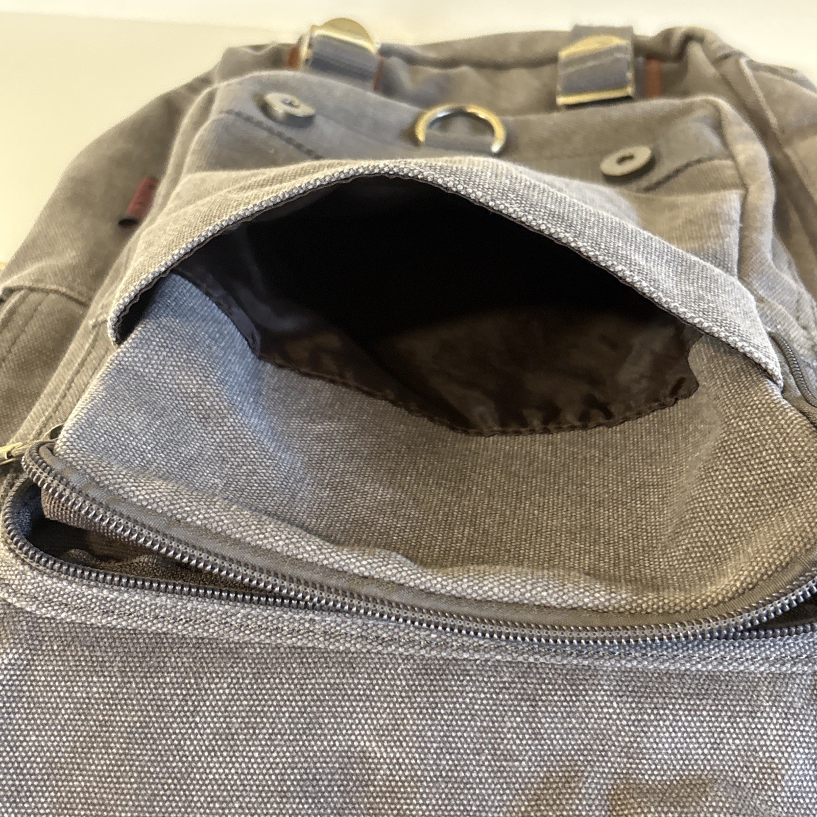 Retro Crossbody Sling Gray Canvas Messenger Bag 14″ Laptop EUC