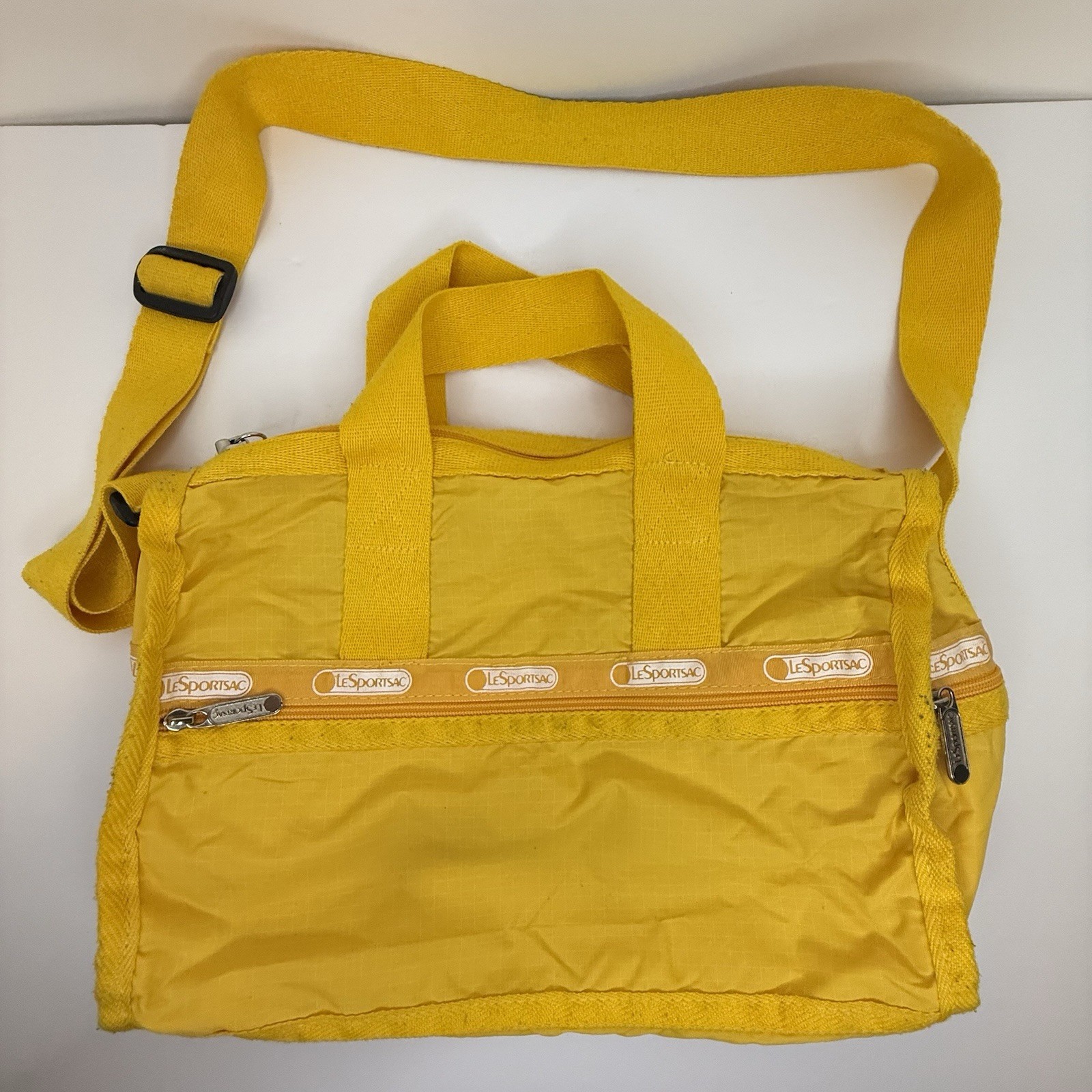 LeSportsac Adjustable Strap Carry On Crossbody Bag Yellow USA Vtg 80s 13”x10”x5”