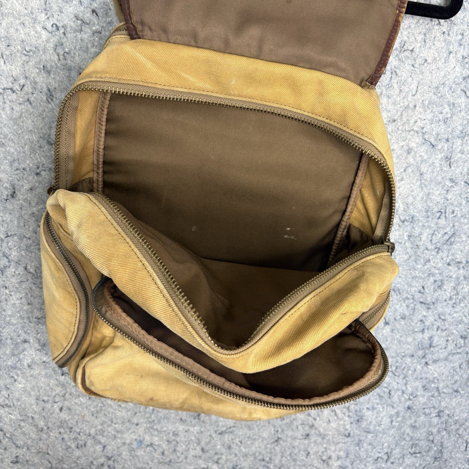 Bob Timberlake Canvas Leather Backpack Tan Brown Hiking Travel Daypack Bag