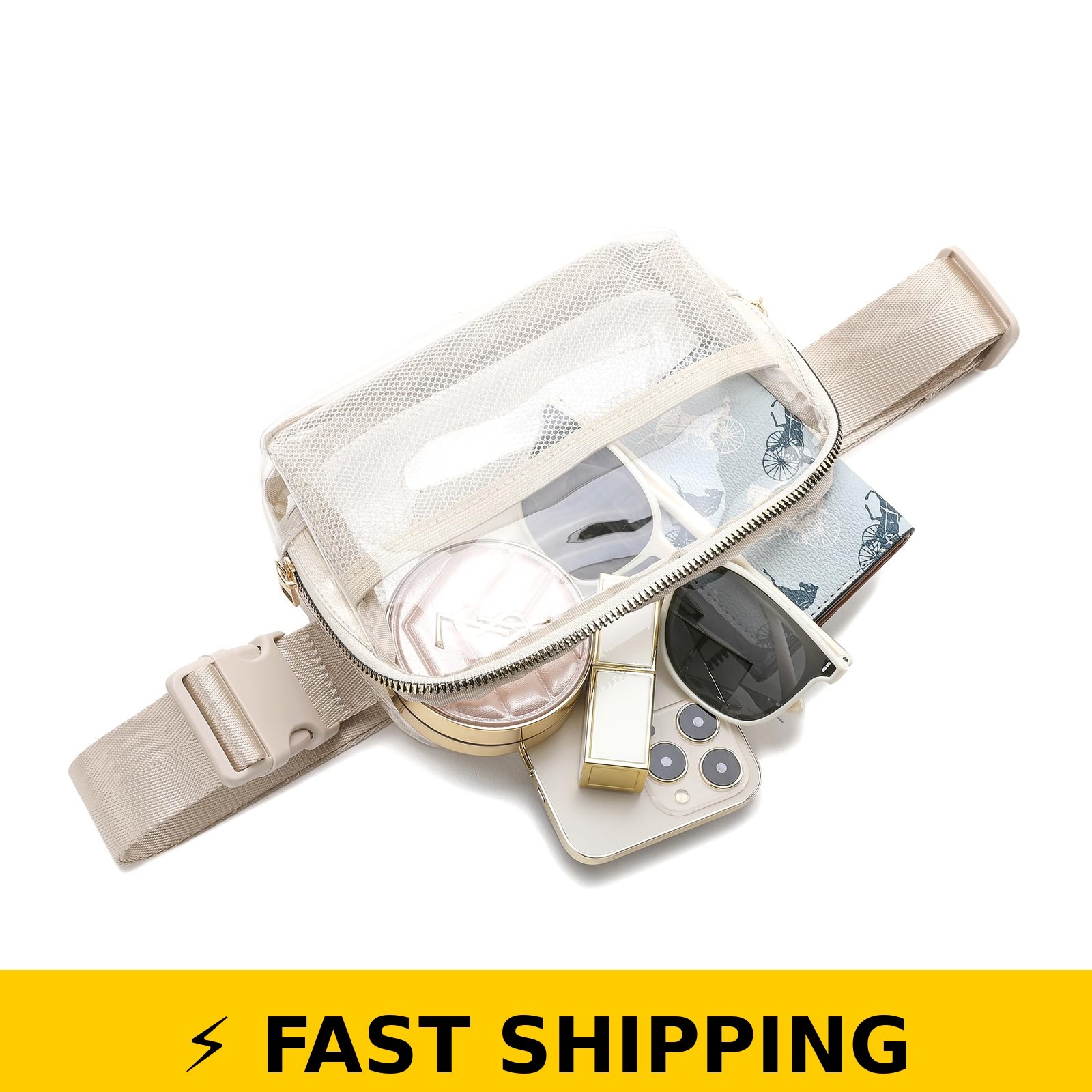 FEIBOON Stadium Approved Clear Waist Bag – Adjustable Strap, Beige