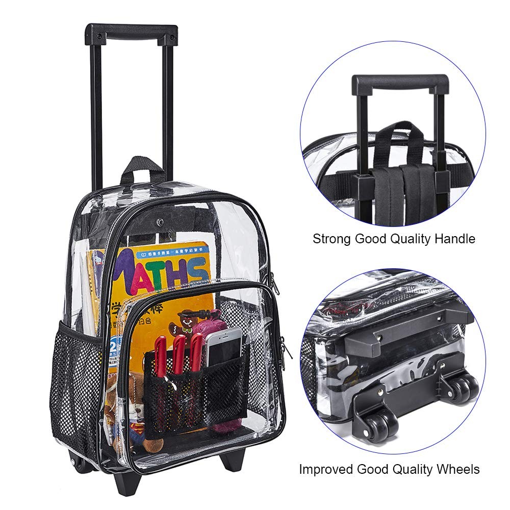 Rolling Clear Backpack, Heavy Duty Cold-Resistant Security Transparent PVC Ba…