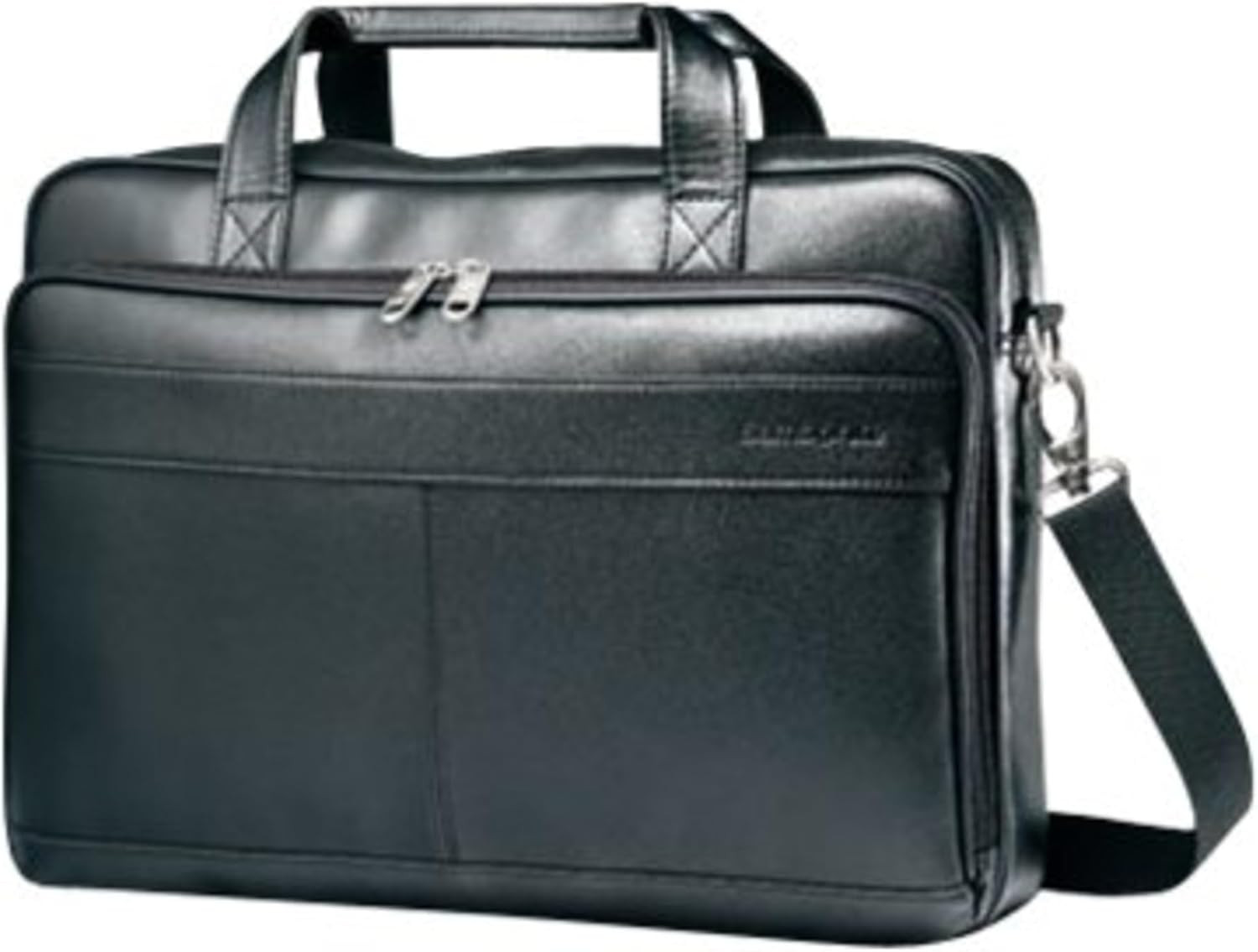 Leather Slim Briefcase, Black, 16 Inch