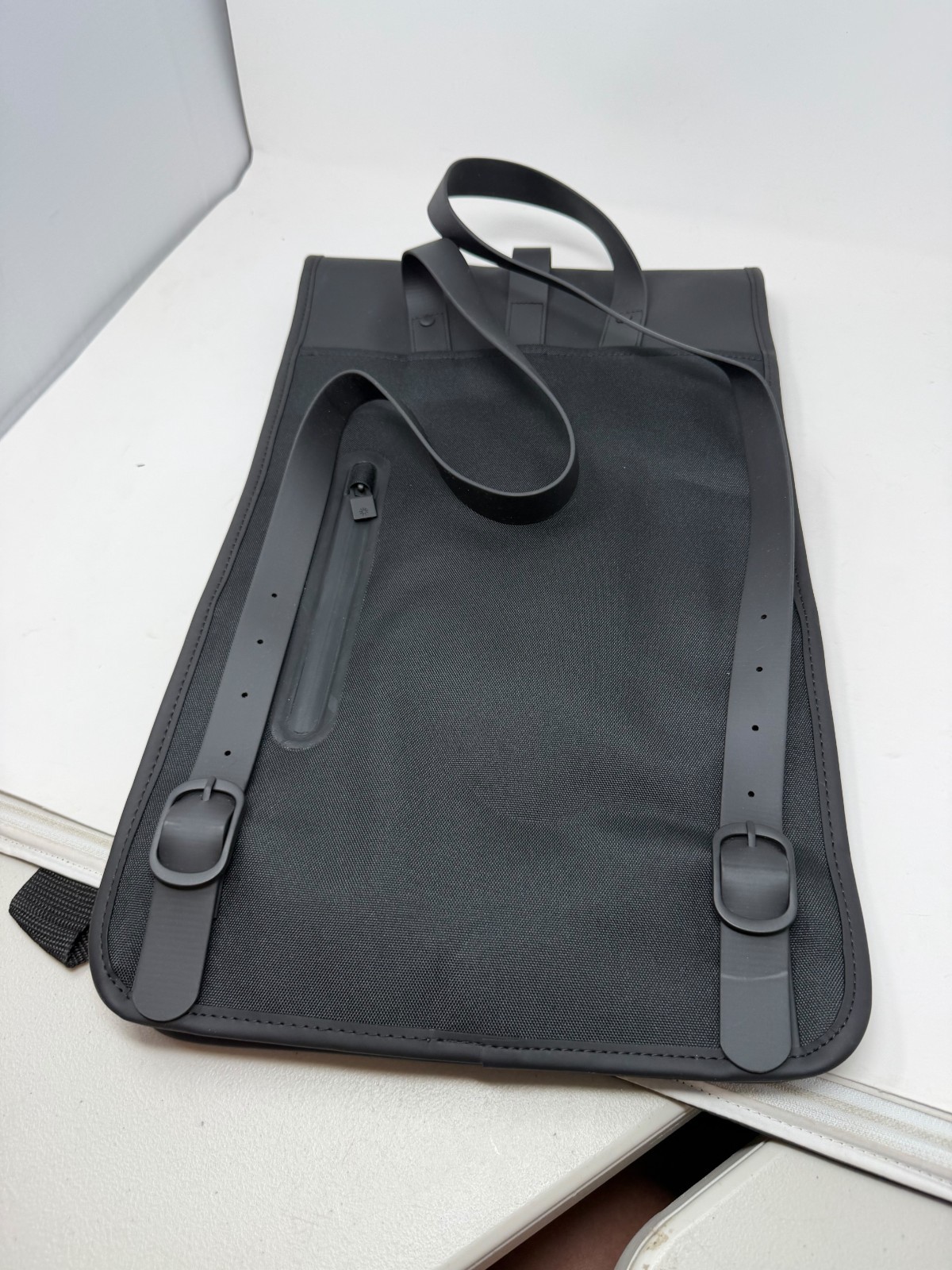 Rains Black Waterproof Laptop Backpack Matte Rucksack Macrobond Logo Minimalist