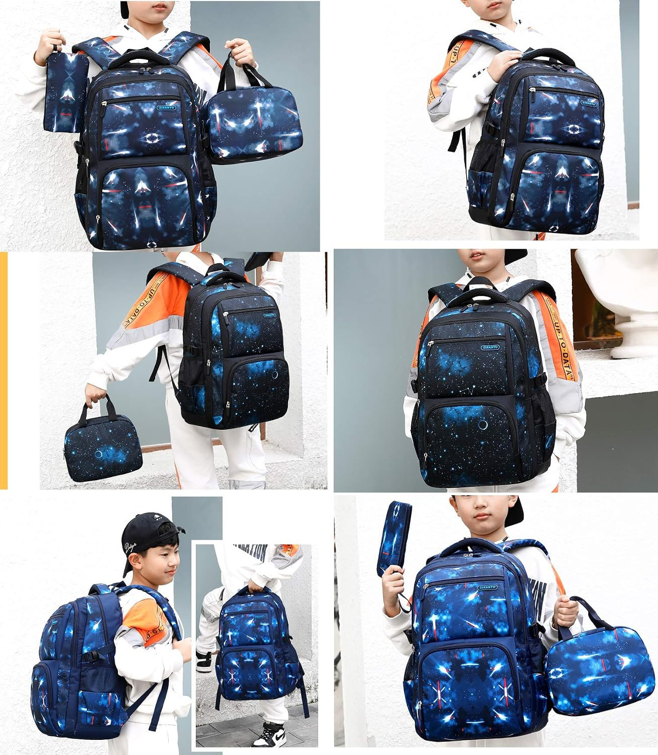 Star-Blue,3Pcs Backpack Set Space Pattern Galaxy Backpack Boys Primary Junior Mi