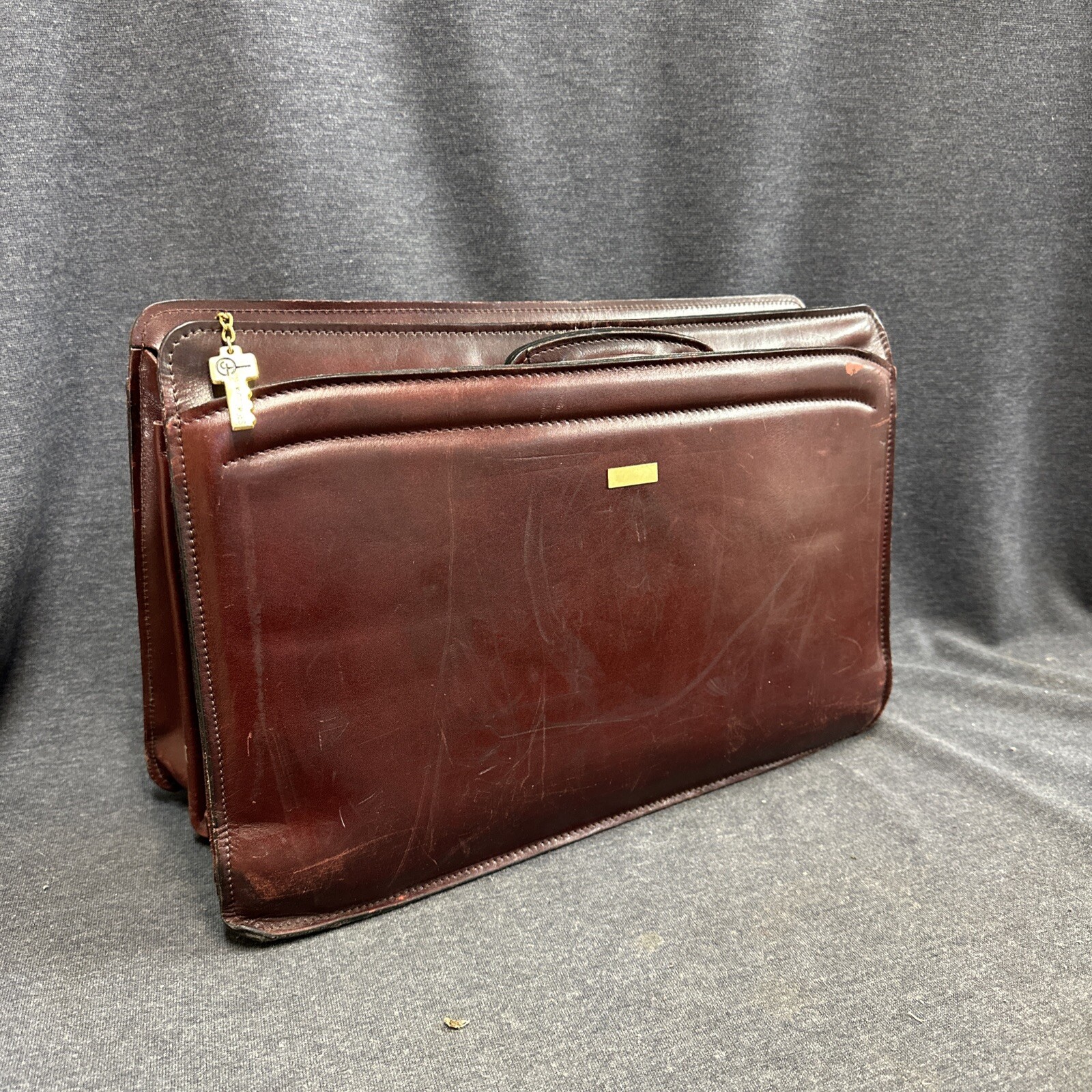 Jack Georges Briefcase Cognac Brown Leather Double Handle Top Zip Professional +