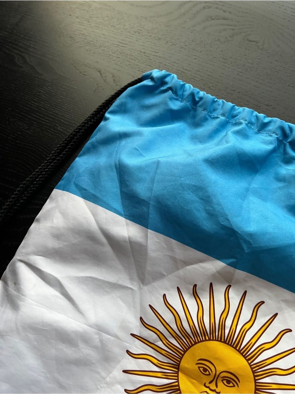 Argentina Drawstring Travel Bag – Light Blue White Sun of May 15″x18″