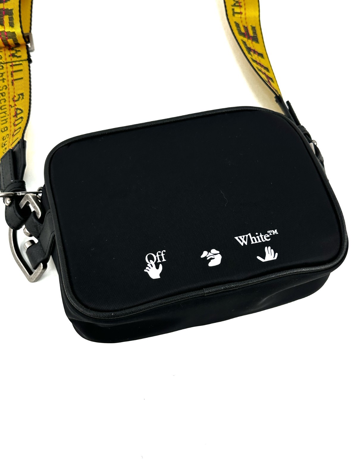 Off-White Mini Logo Print Nylon Fabric Zipped Messenger Crossbody Bag Black