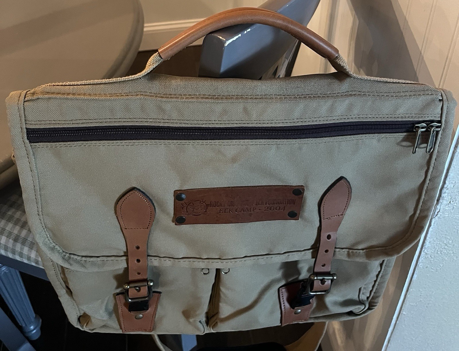 Vtg Rocky Mountain Elk Foundation RMEF Canvas Satchel Shoulder Bag Elk Camp 2004