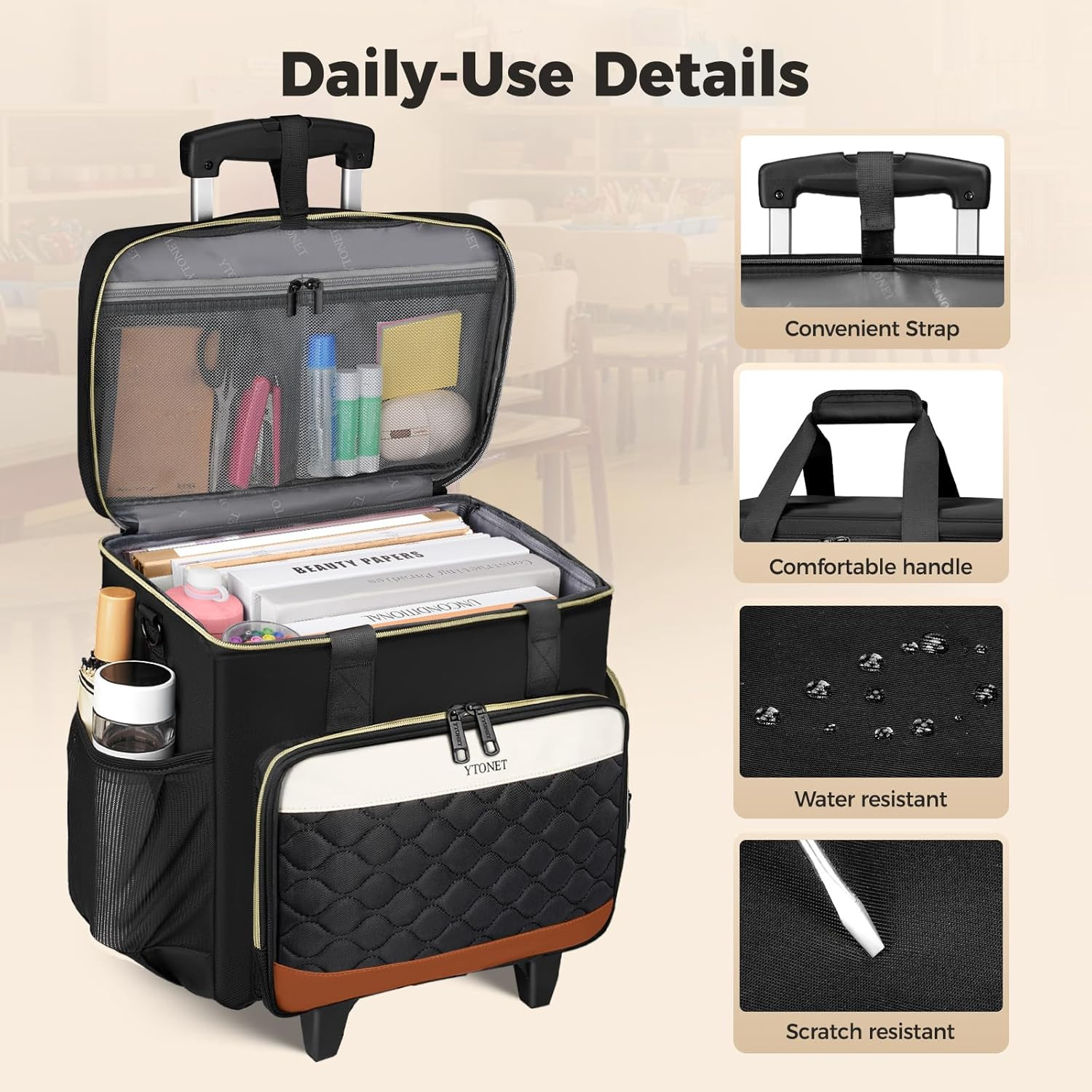 Rolling Teacher Bag with Insulated Lunch Carrier & Dolly for Easy Transport