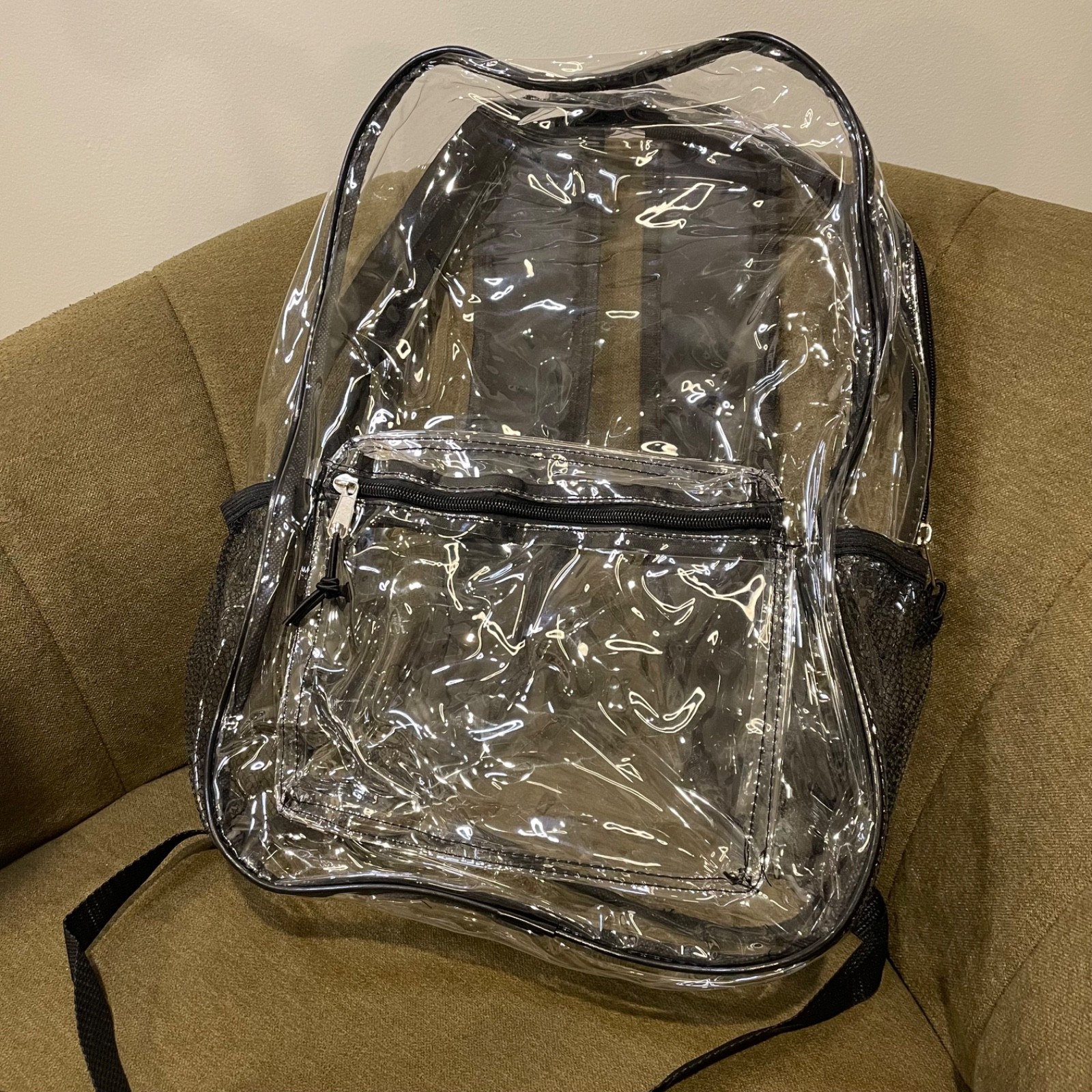 Brand New Clear Stadium Approved Backpack Transparent PVC Black Trim Concert Fes
