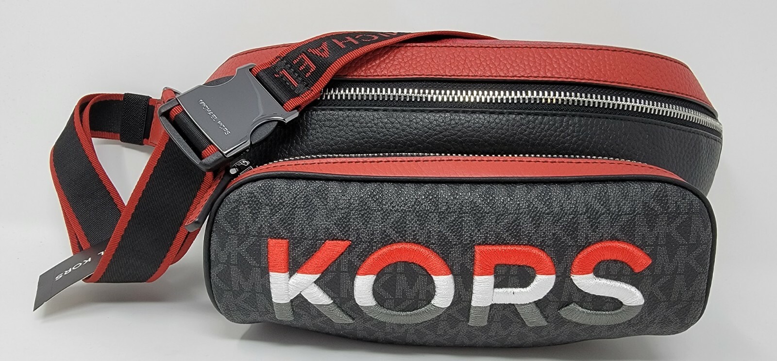 Michael Kors Men Cooper Embroidered Two-Tone Logo and Leather Crossbody Belt Bag