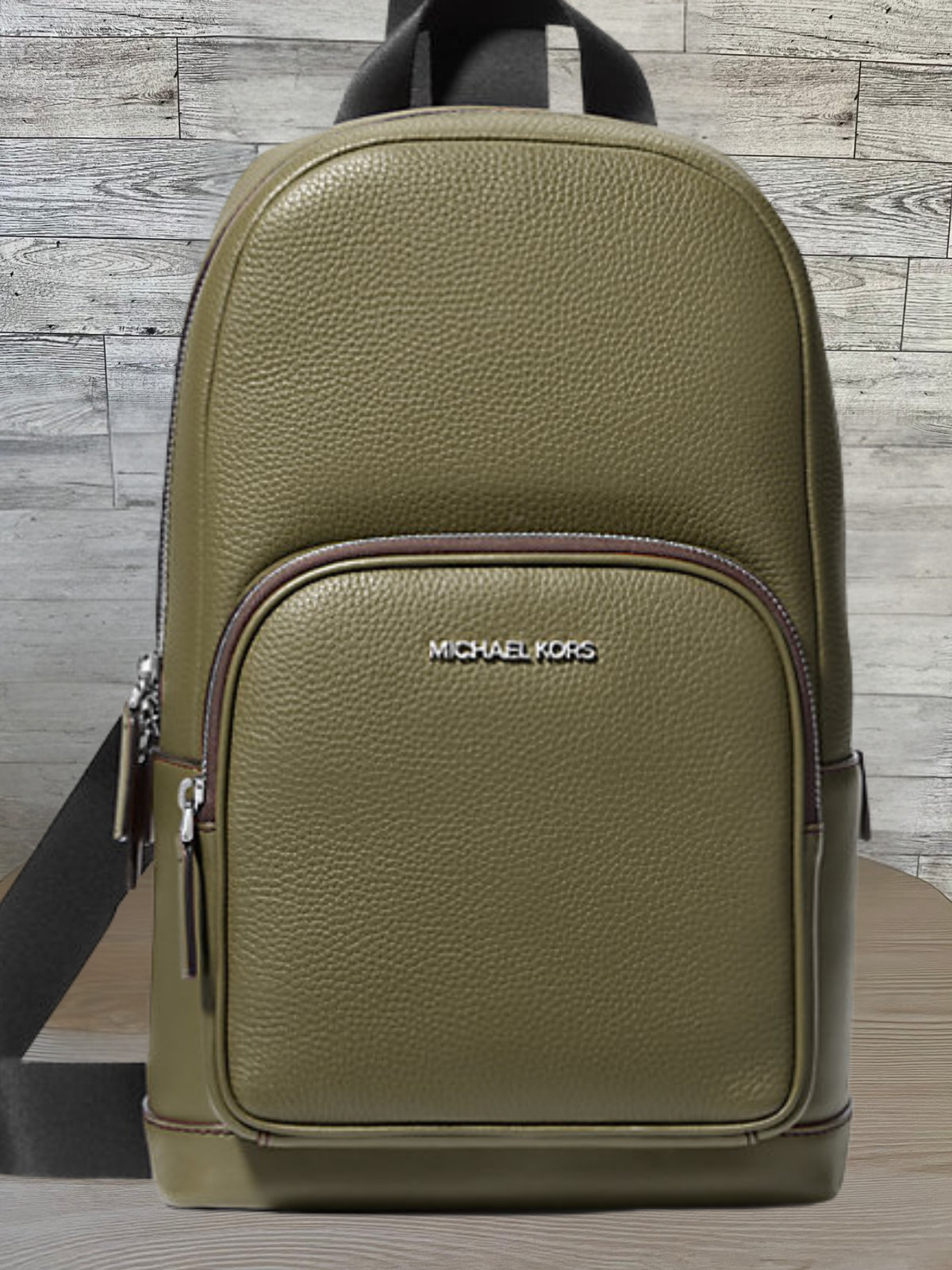Michael Kors Cooper Men Leather Green Commuter Crossbody Zip Pack Sling Bag MK