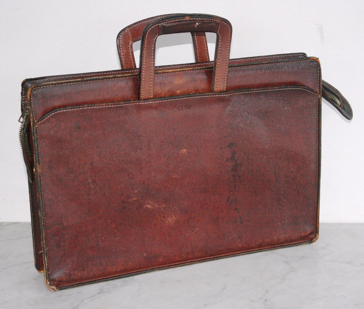 Vintage SCHLESINGER BROTHERS Briefcase Full Grain Cowhide Belting Leather