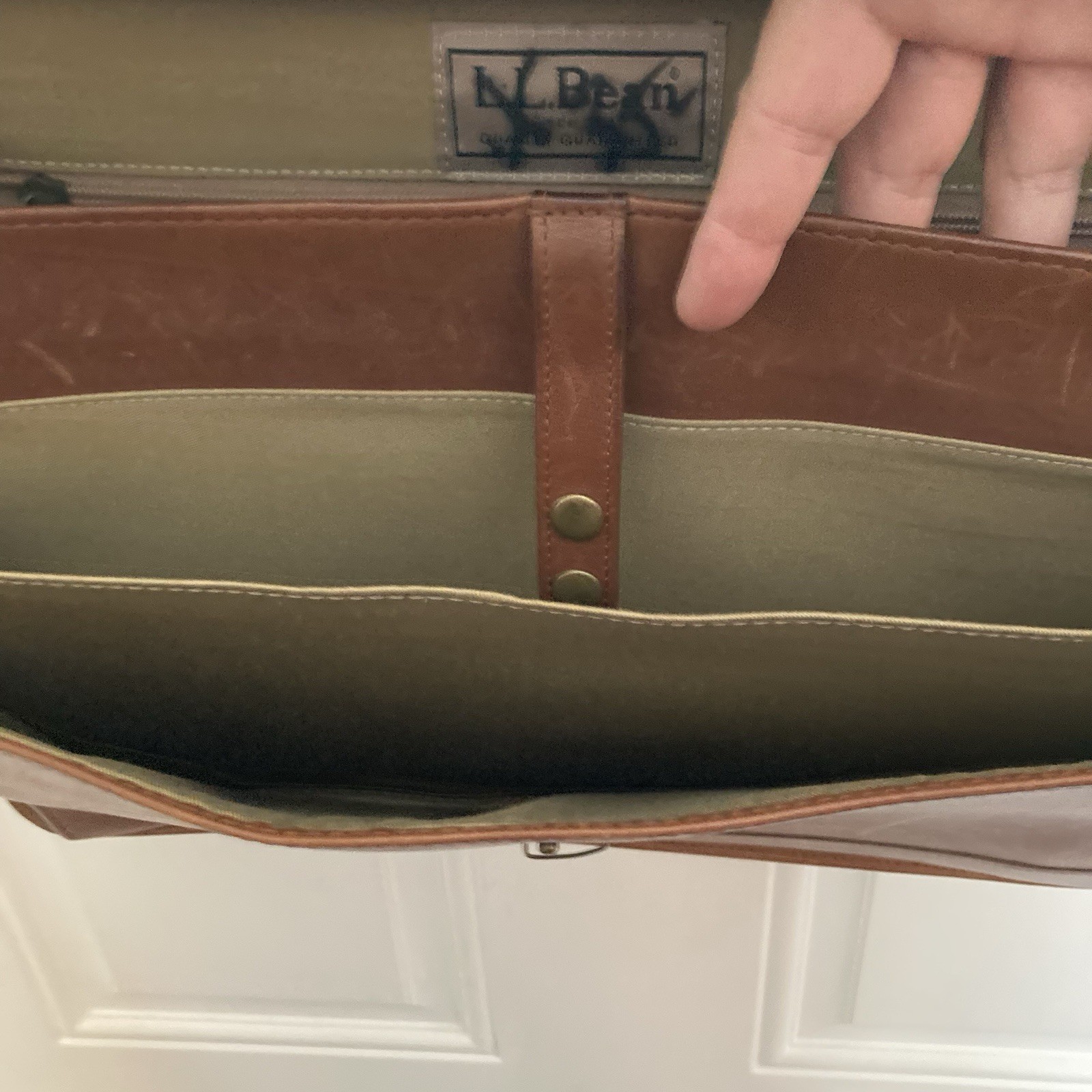 Vtg LL Bean Brown Leather Briefcase Attaché Organizer 17” x 12.5” Business Folio