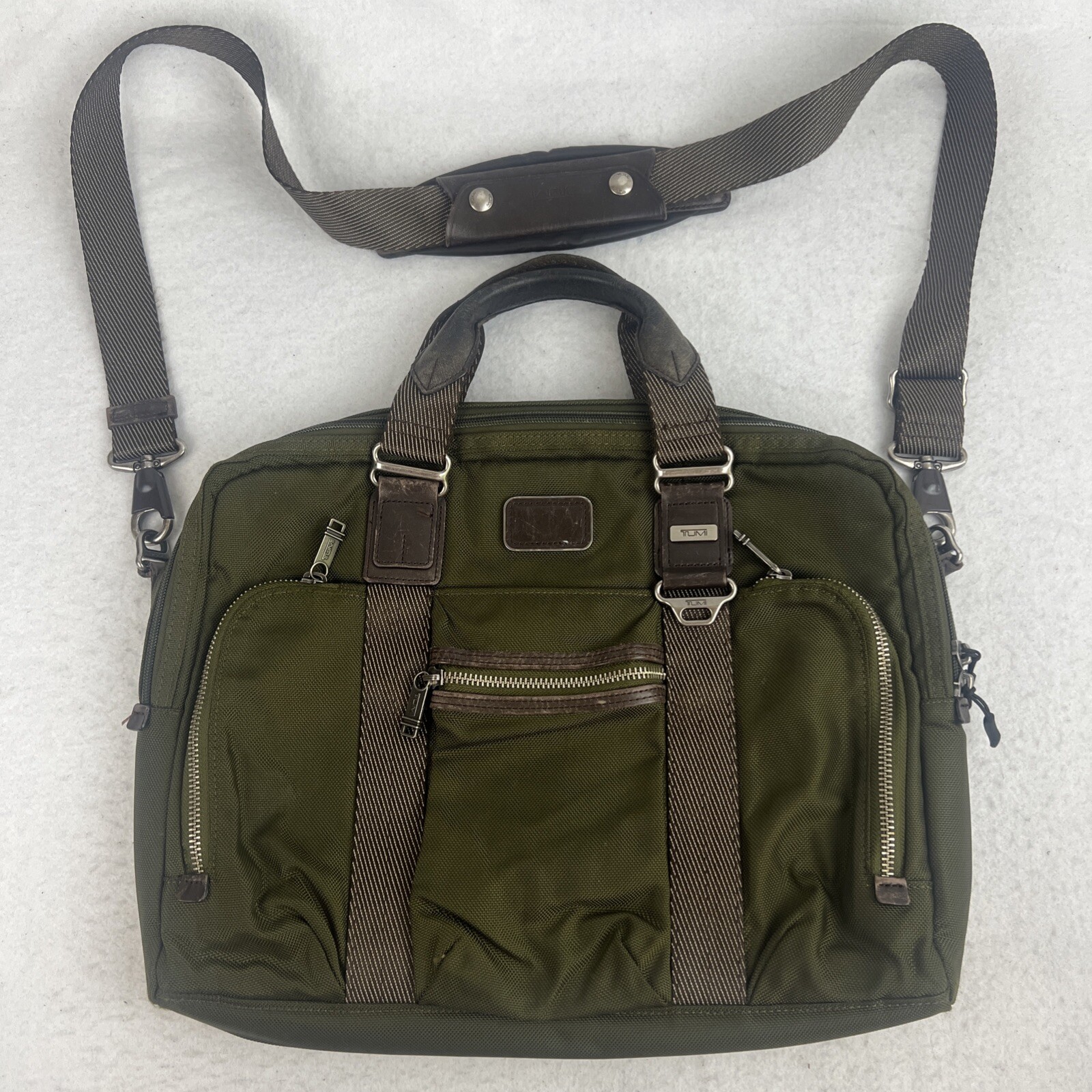 TUMI Alpha Bravo Anthracite Nylon Green Computer Briefcase Expandable Laptop Bag