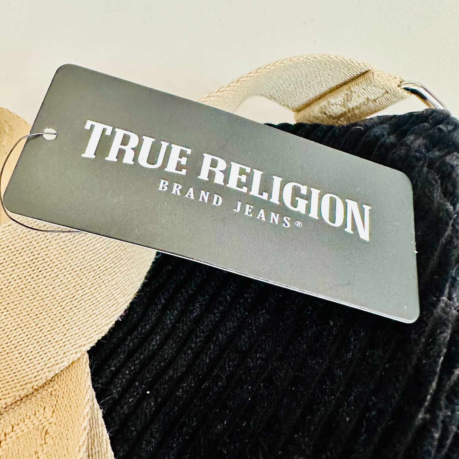 TRUE RELIGION CORDUROY SOFT SLING BACKPACK BAG BLACK WITH CONTRAST TRIM UNISEX