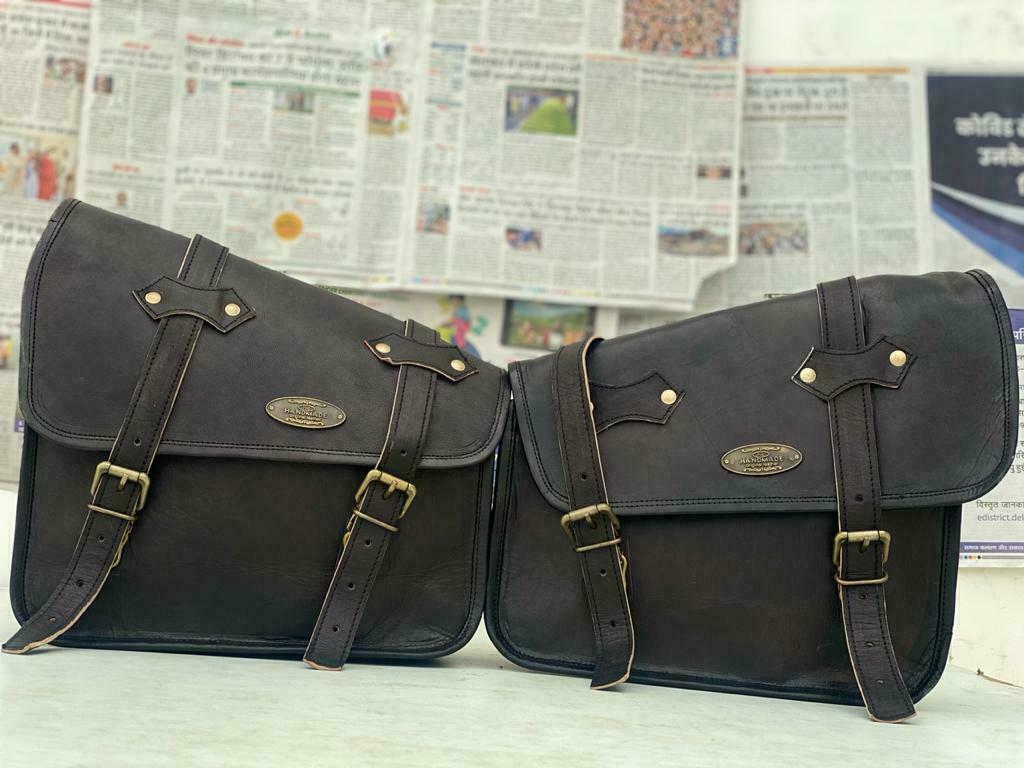 Leather Motorcycle Left Right Saddle Bag Panniers Swing Arm Tool Pouch 13″ Black