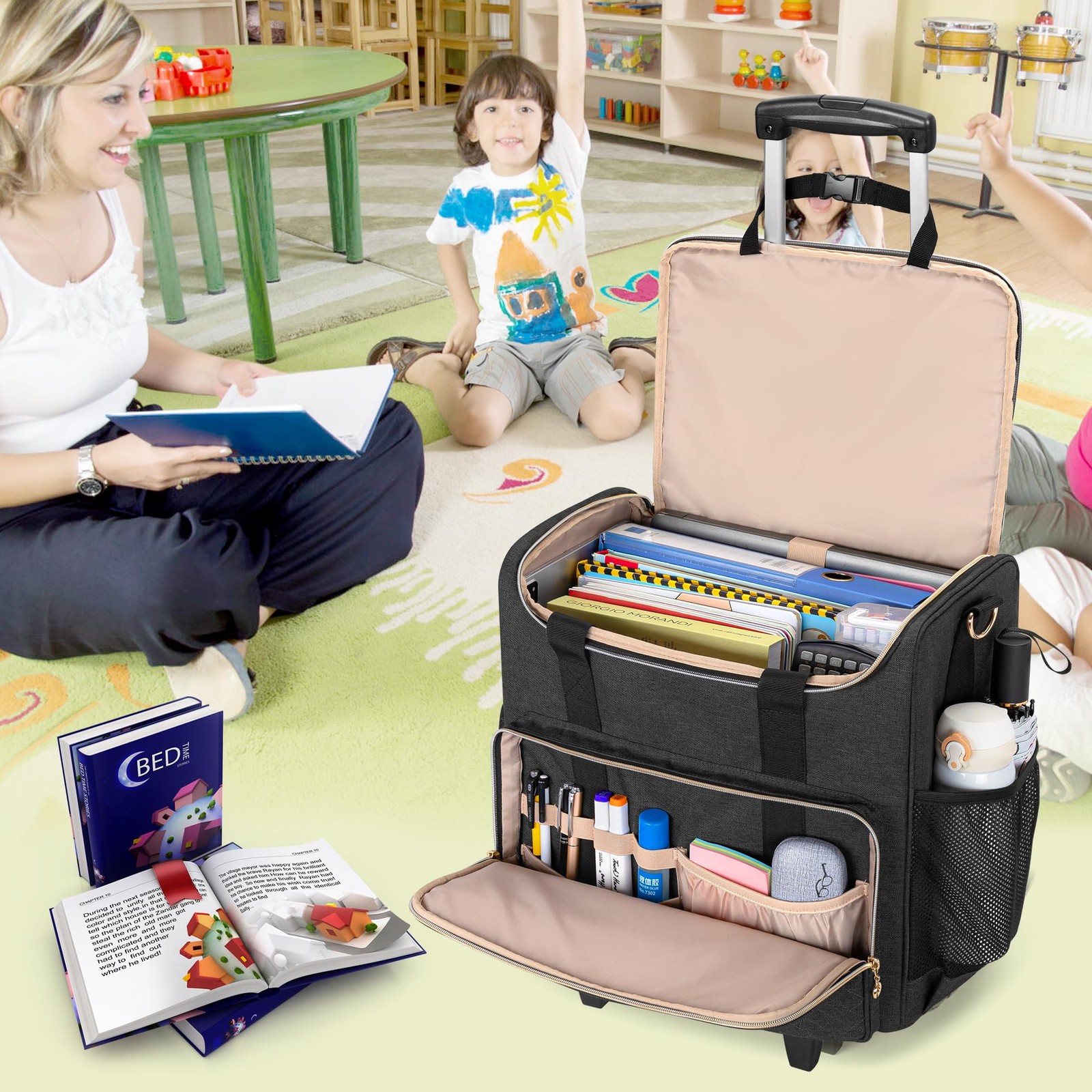 Rolling Teacher Bag with Laptop Compartment and Detachable Dolly, Multifuncti…