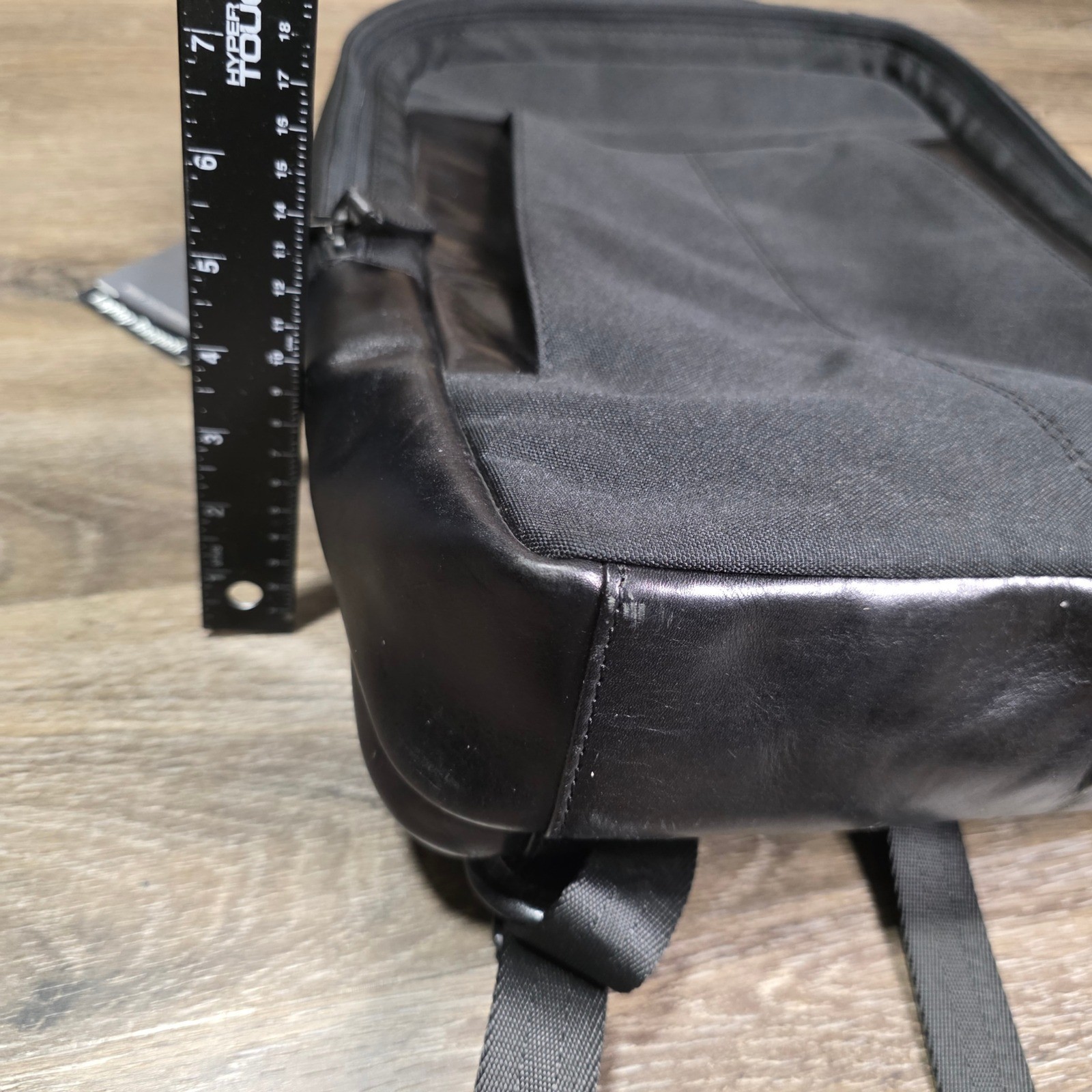 Joseph Abboud Mens OS Laptop Backpack Black Leather Trim Canvas Commuter Bag