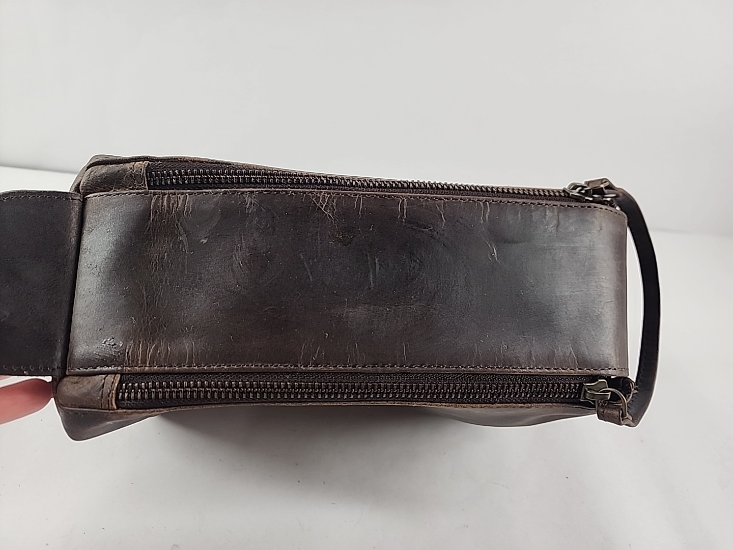 KomalC Brown Buffalo Leather Travel Dopp Toiletry Bag