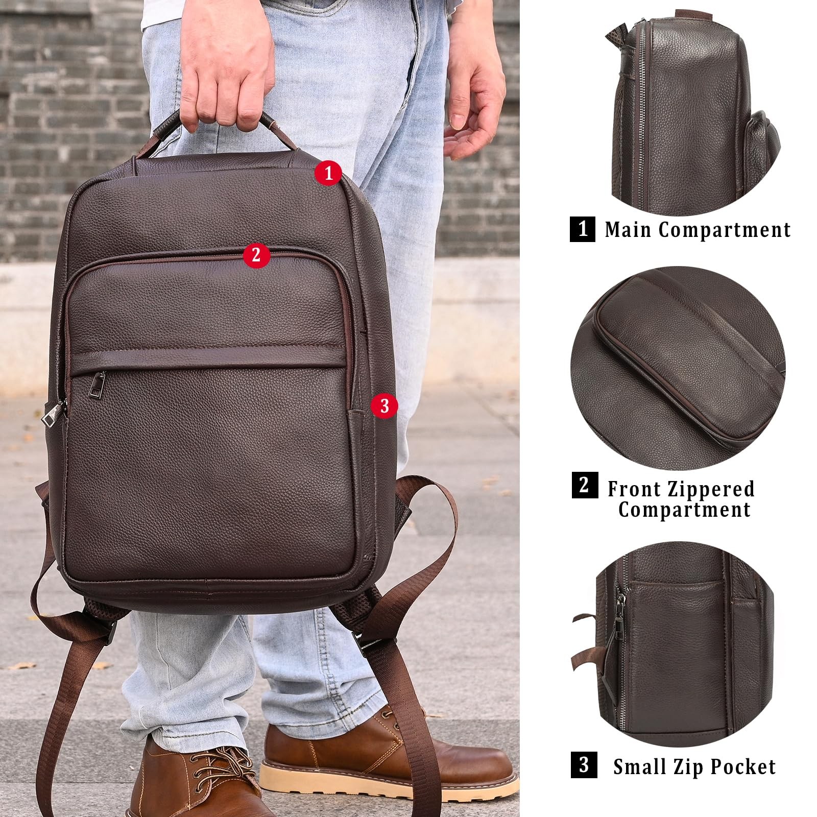 Genuine Leather Backpack fits 15.6 Inch Laptop Vintage Black Backpack for Men…