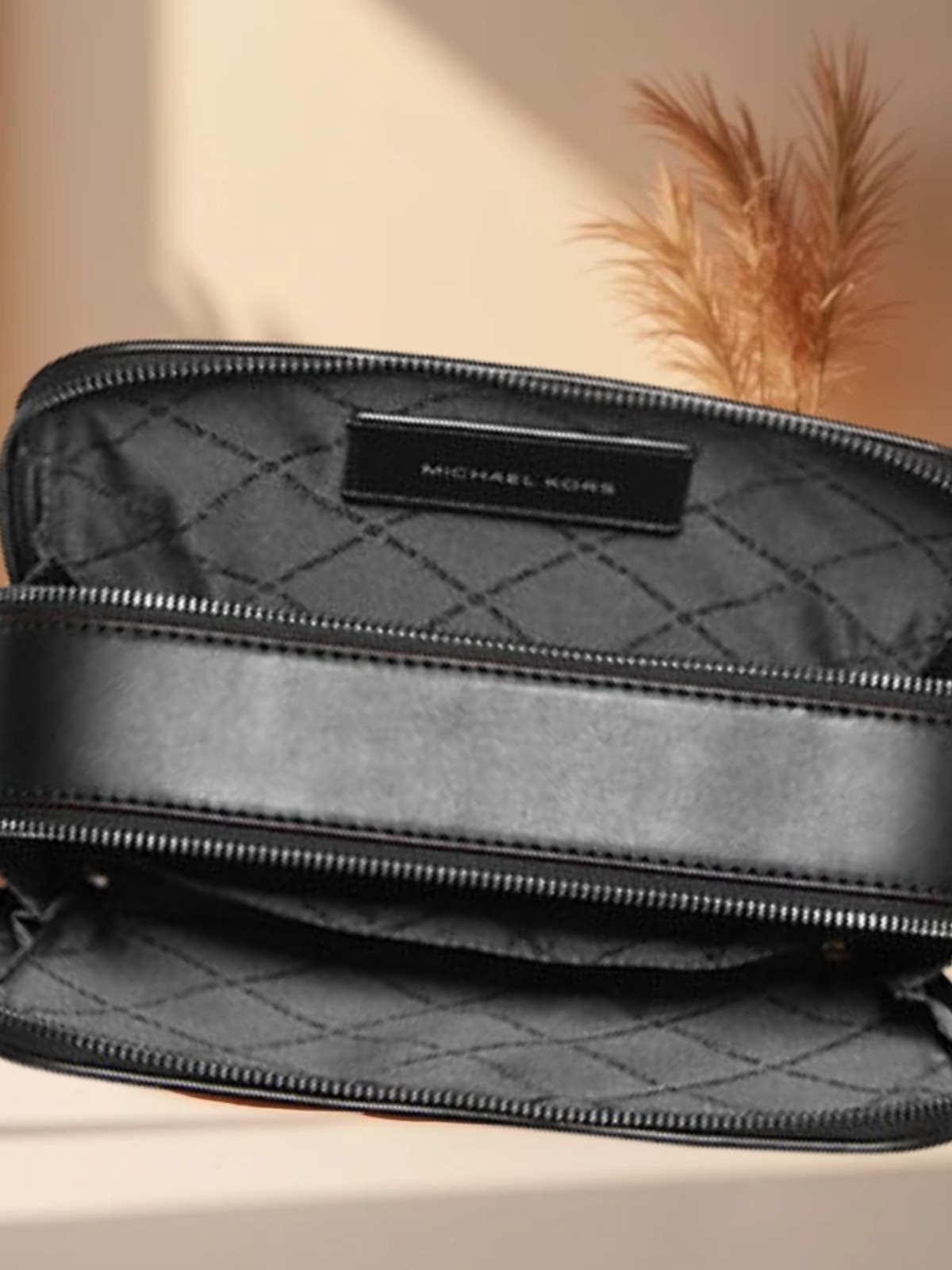Michael Kors Cooper Men Signature Logo Double Zip Long Crossbody Bag Black